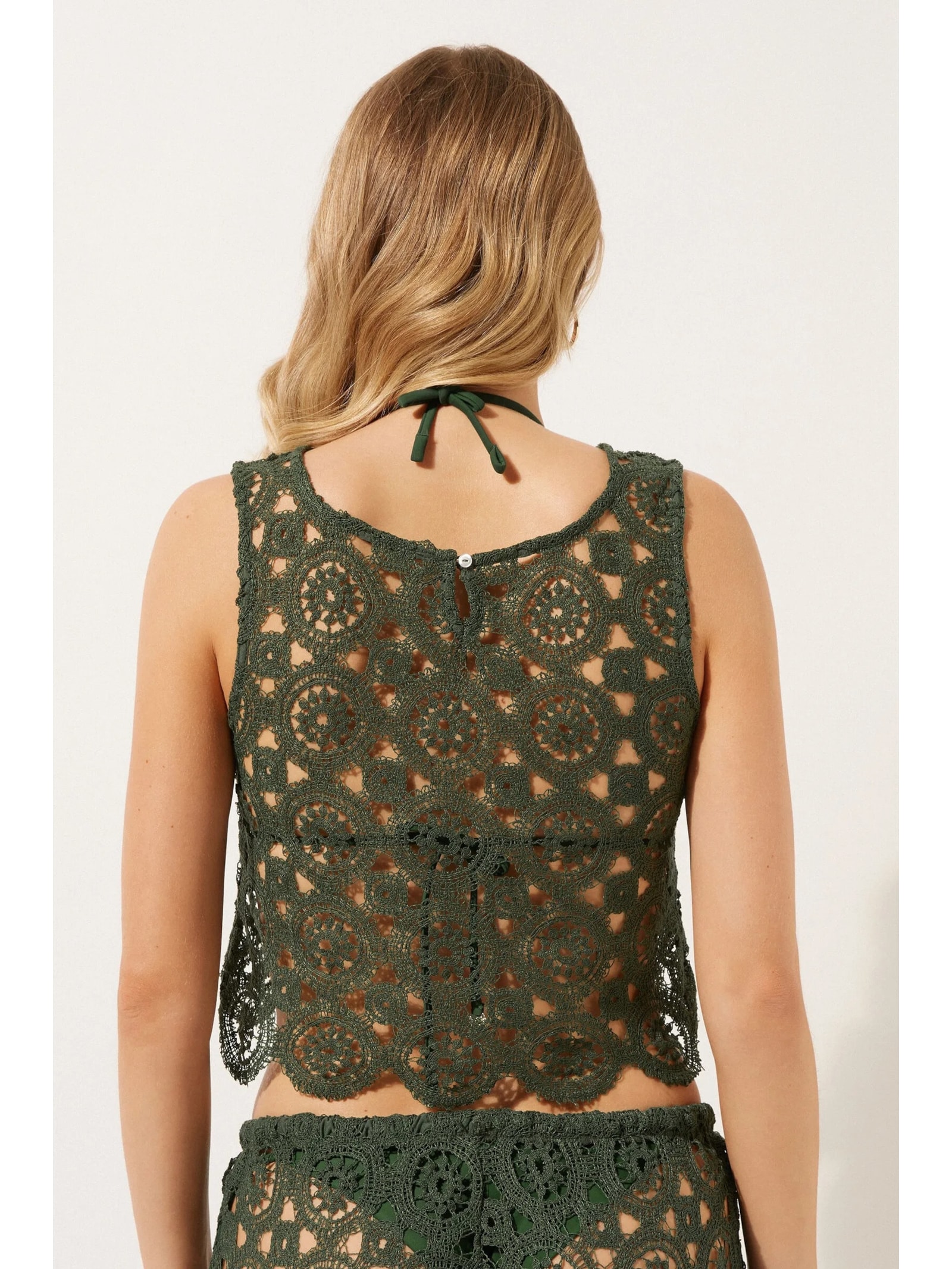 Cropped Em Crochê Geométrico Verde Calzedonia