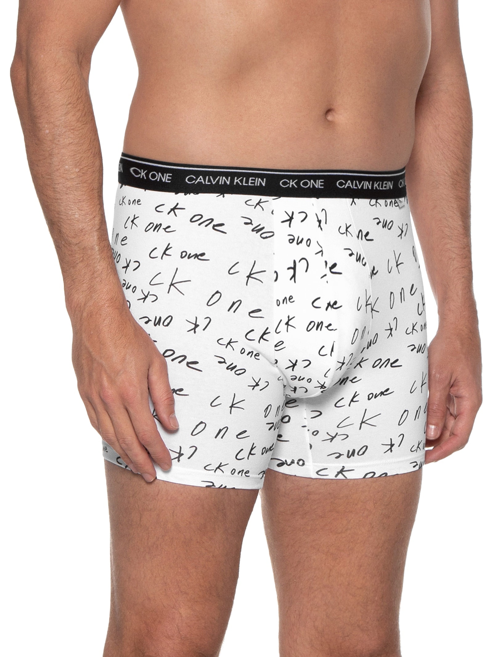 Cueca Boxer Ck One Print Marker Logo Branco Calvin Klein Underwear