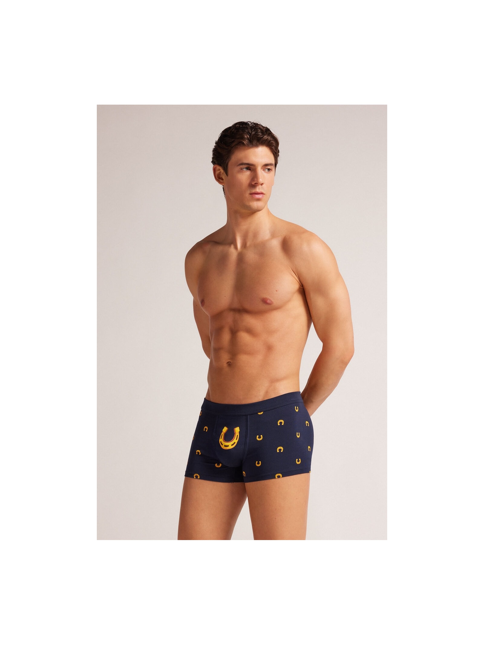 Cueca Boxer Com Estampa De Ferraduras De Cavalo Em Algodão Supima Azul Intimissimi