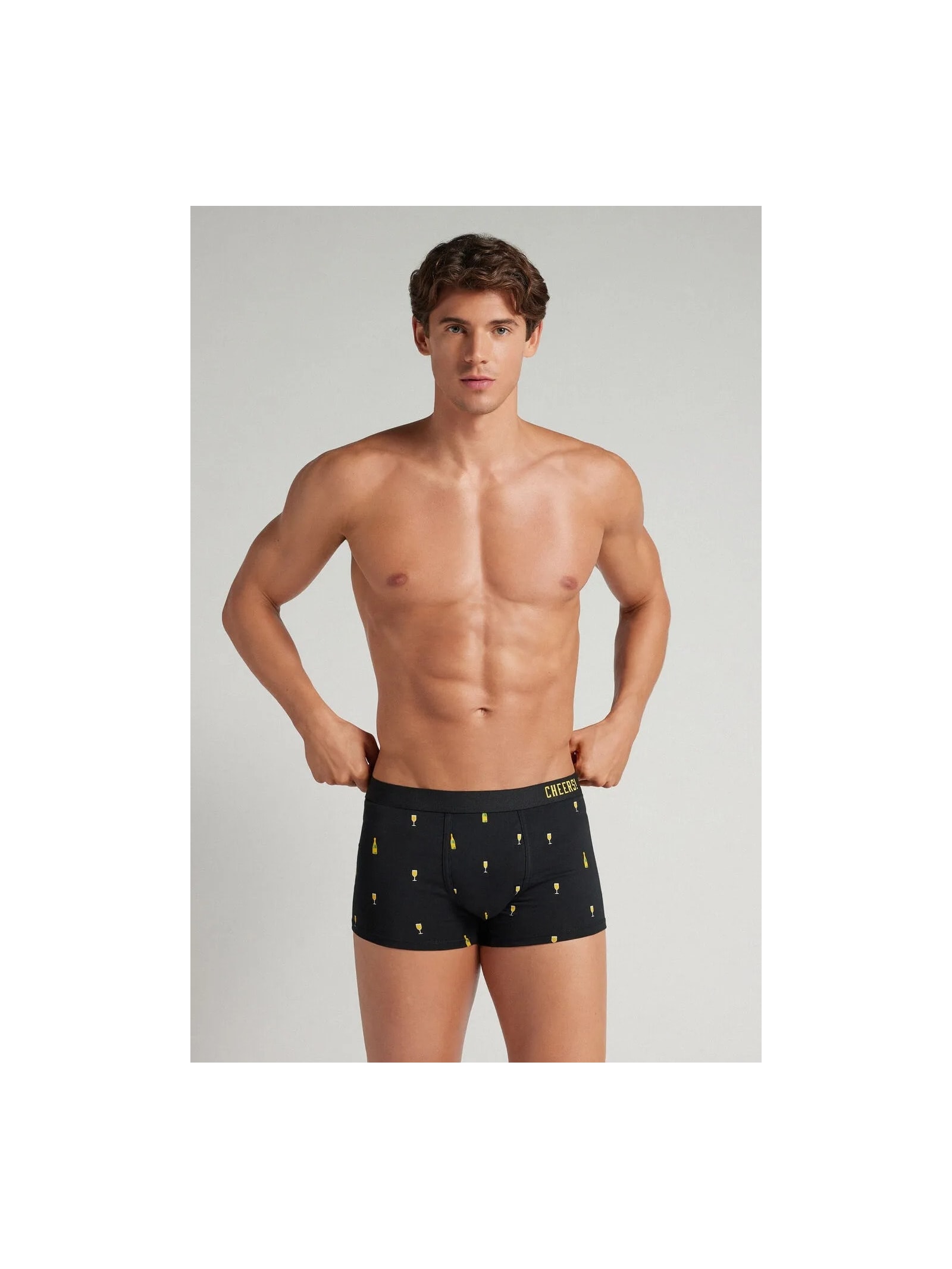 Cueca Boxer Com Estampa De Garrafas Em Algodão Supima Preto Intimissimi