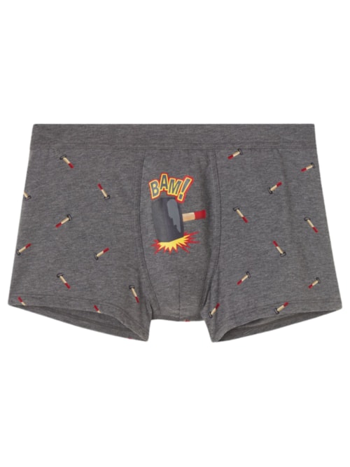 Cueca Boxer Com Estampa De Martelos Em Algodão Supima - Cinza
