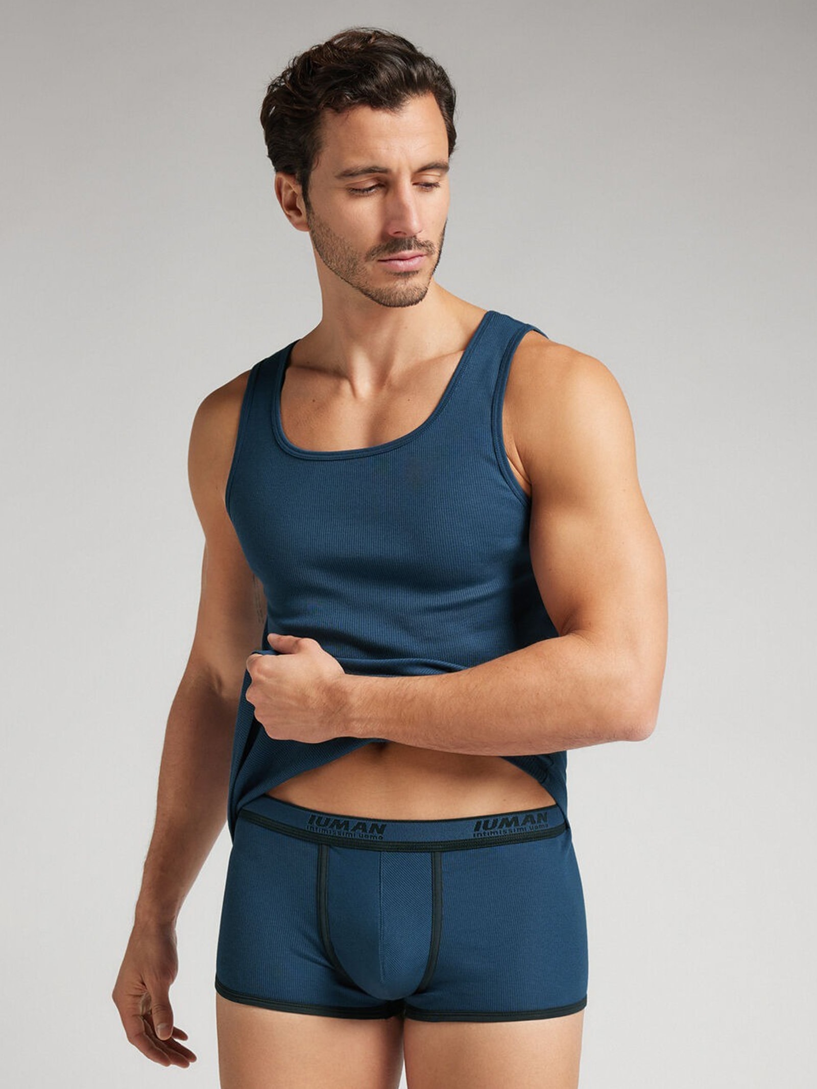 Cueca Boxer Em Algodão Supima Canelado Azul Intimissimi