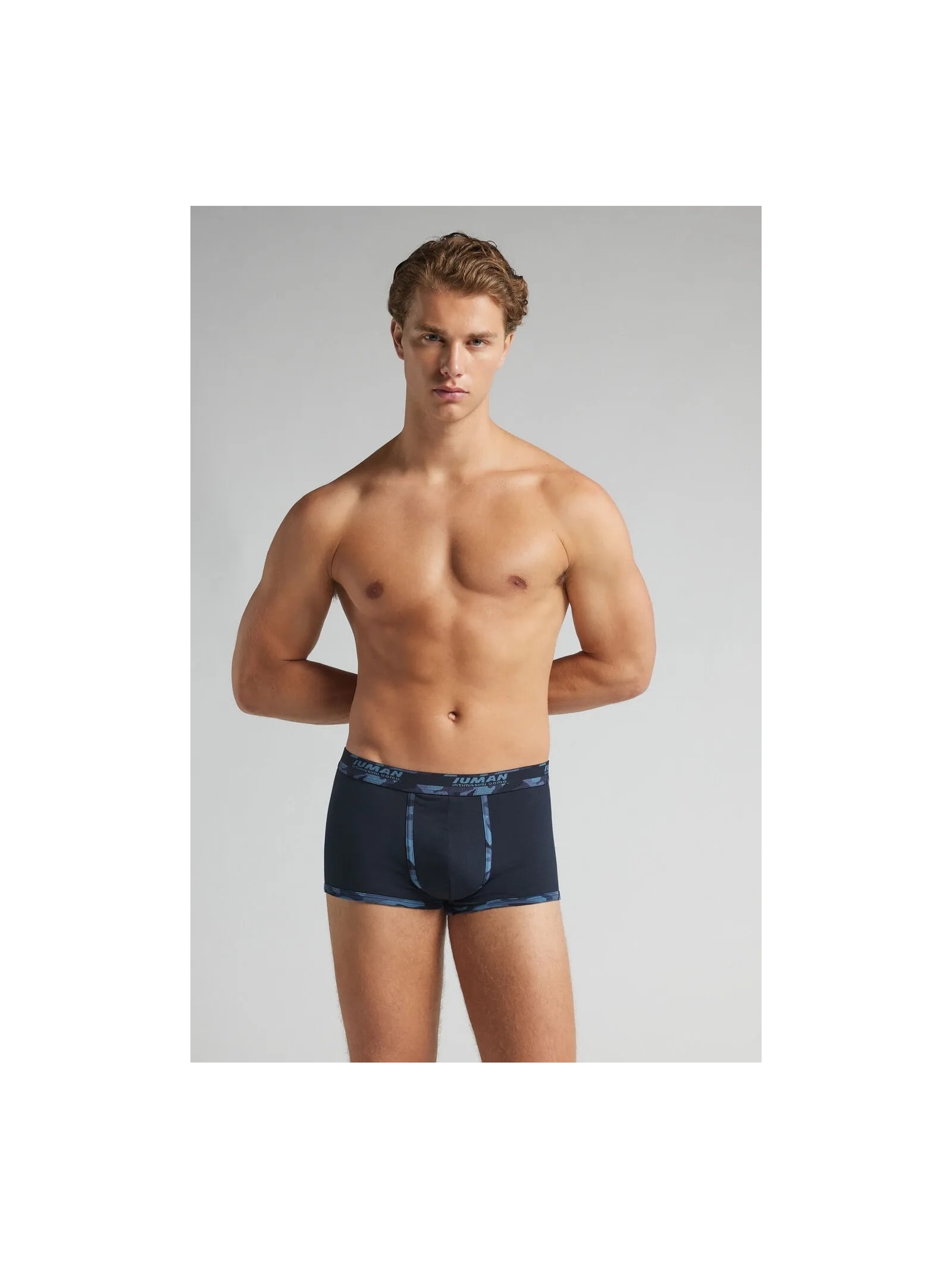 Cueca Boxer Em Algodão Supima Com Estampa Camuflada Azul Intimissimi