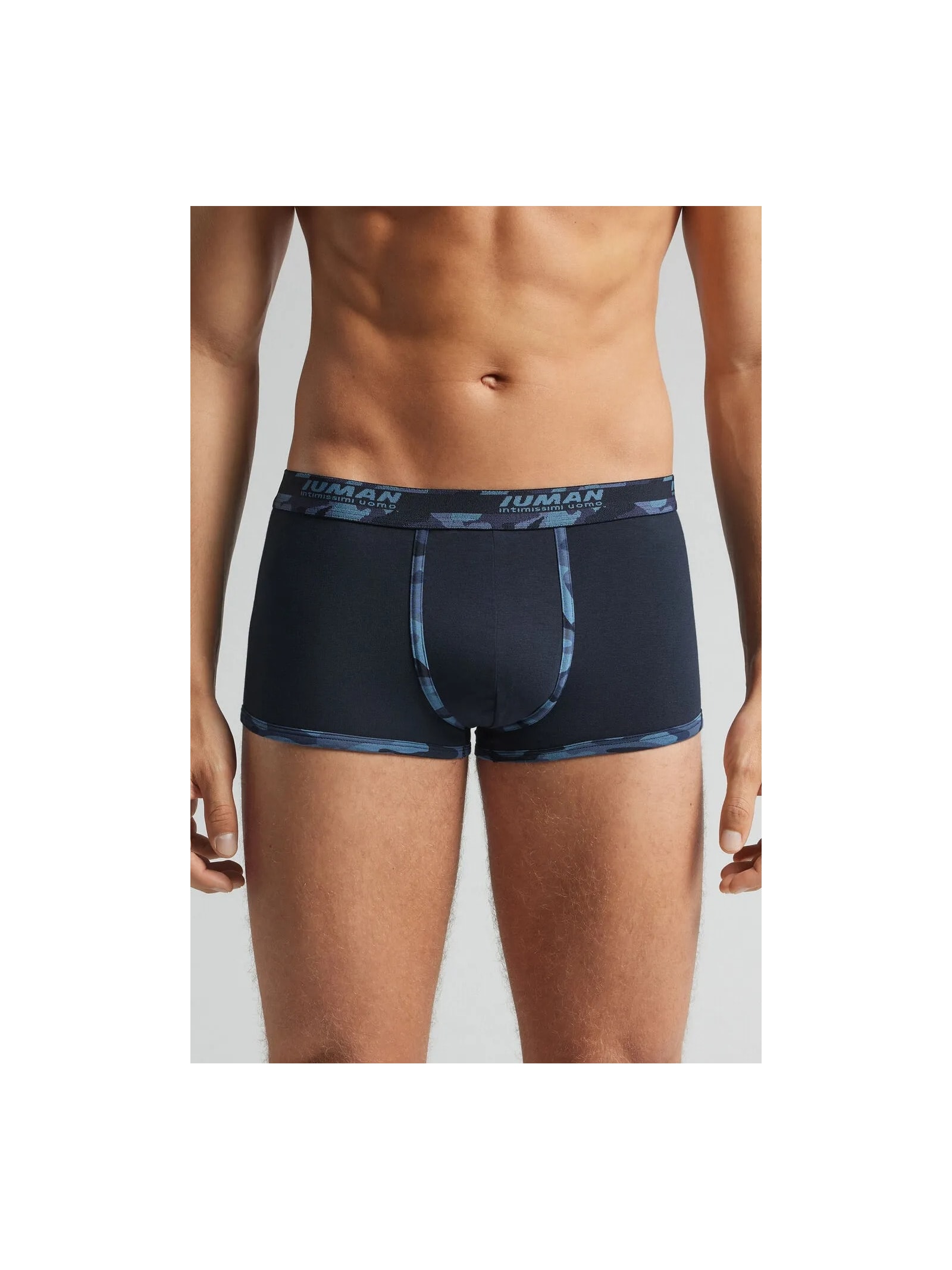 Cueca Boxer Em Algodão Supima Com Estampa Camuflada Azul Intimissimi