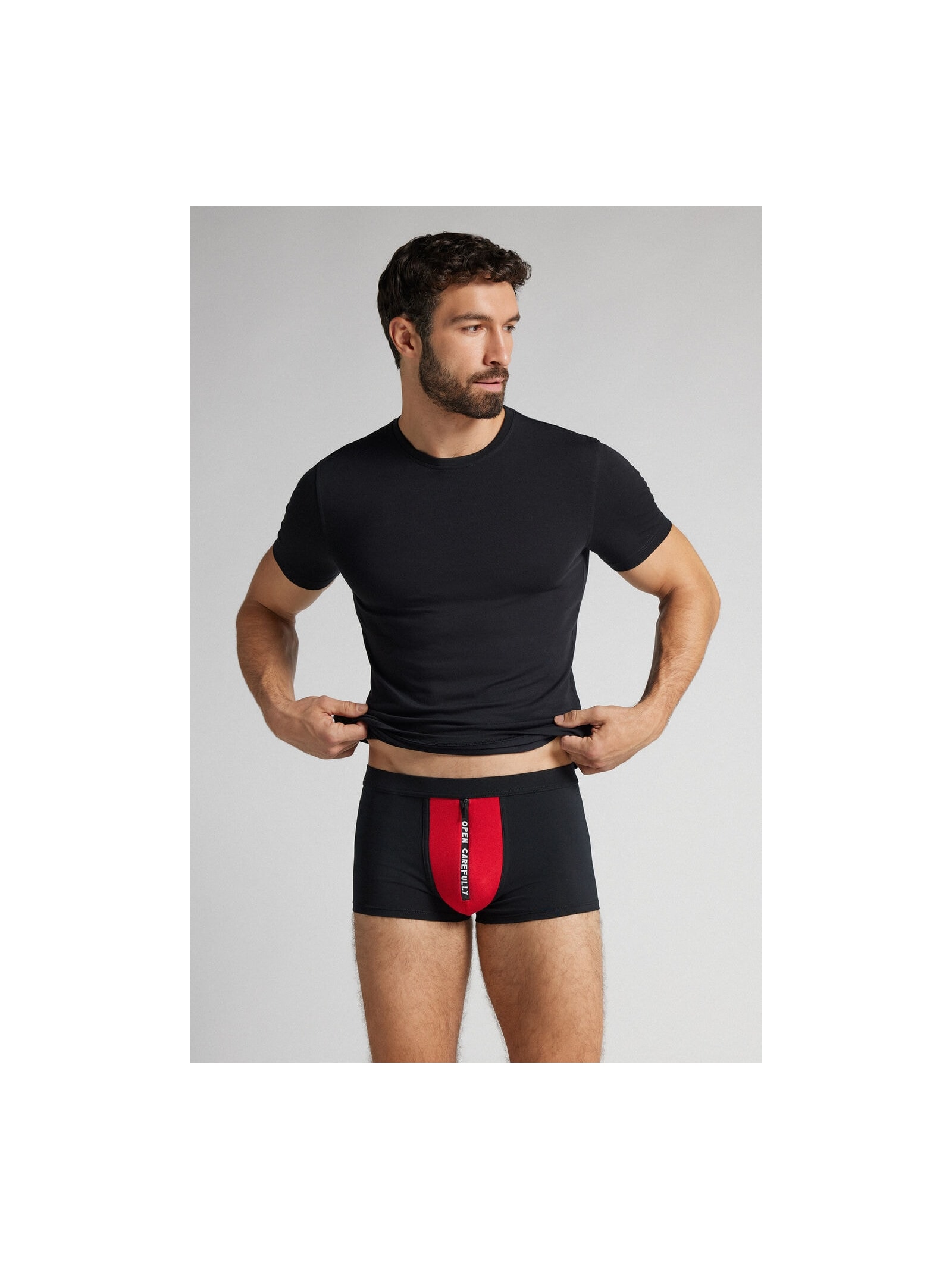 Cueca Boxer Em Algodão Supima Com Estampa Open Carefully Preto Intimissimi