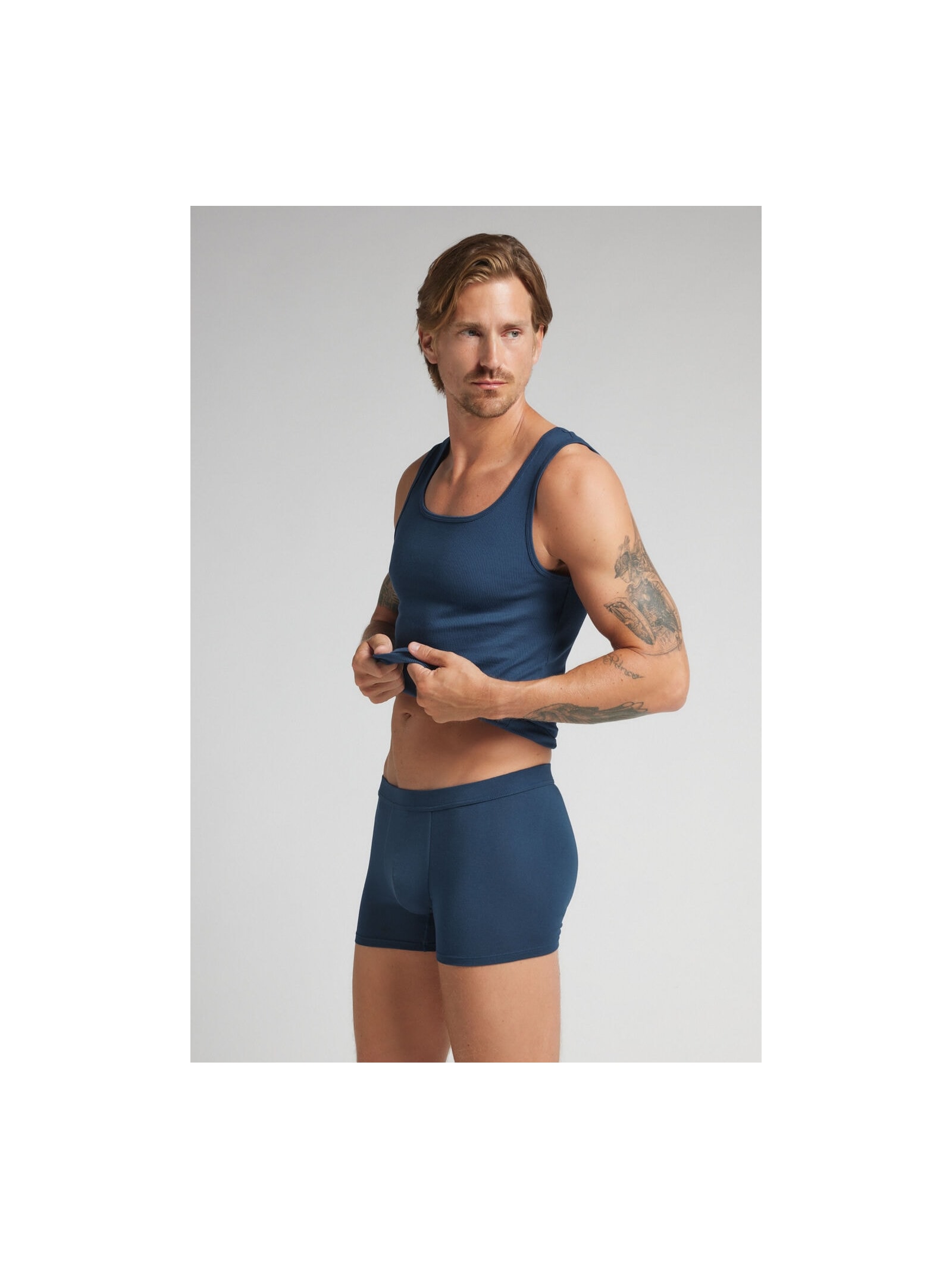 Cueca Boxer Em Modal e Seda Azul Intimissimi