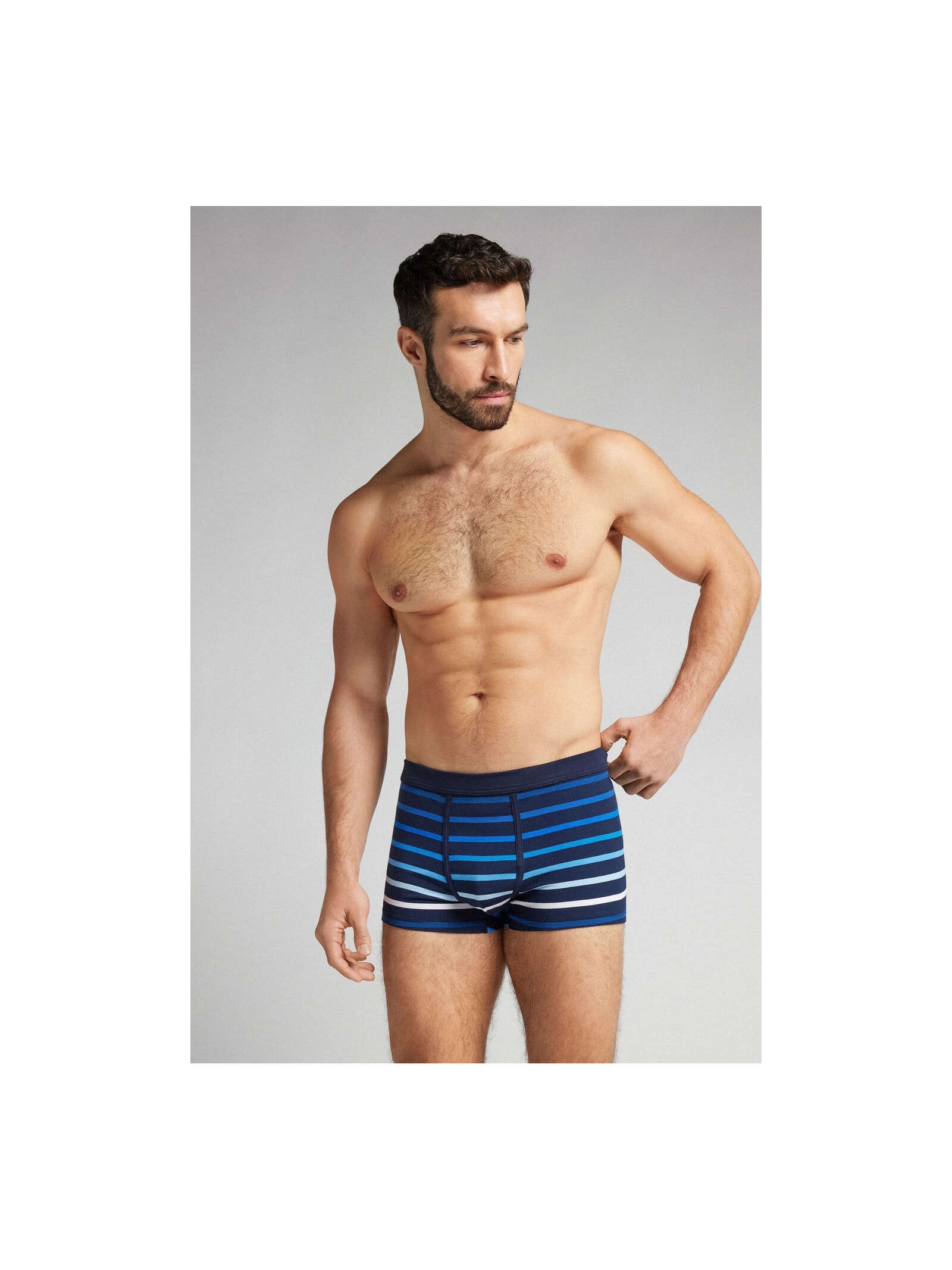 Cueca Boxer Listrada Em Algodão Supima Azul Intimissimi