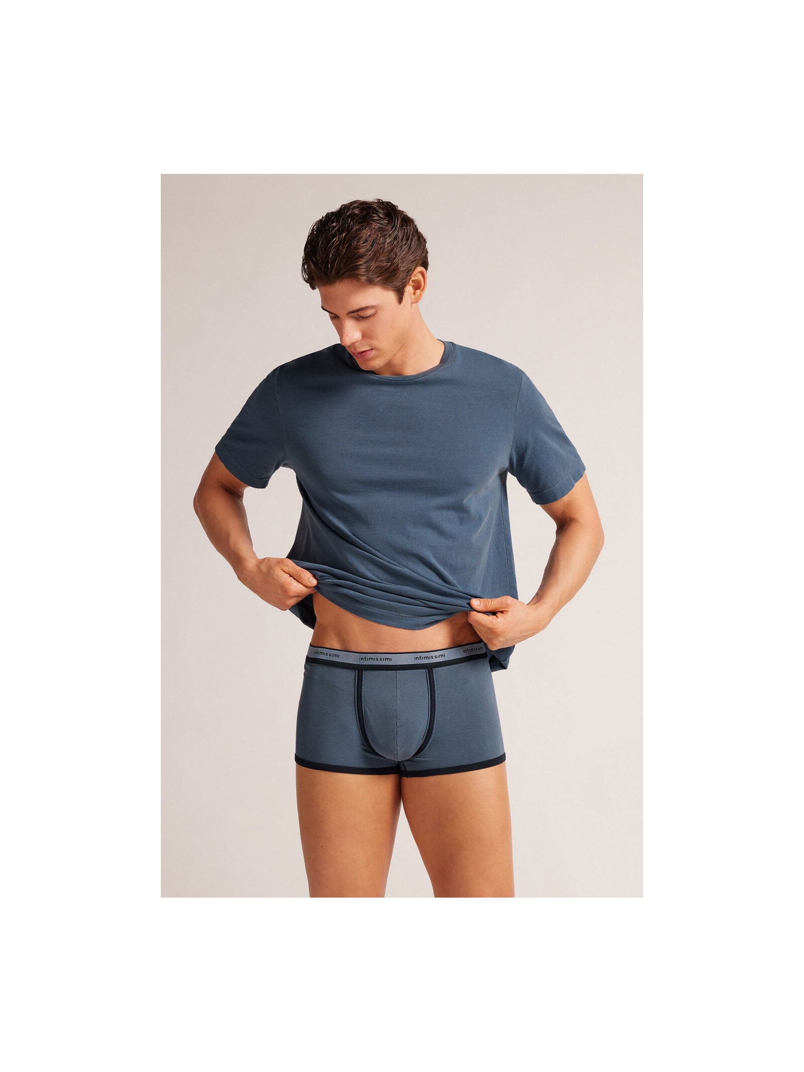 Cueca Boxer Washed Collection Em Algodão Azul Intimissimi