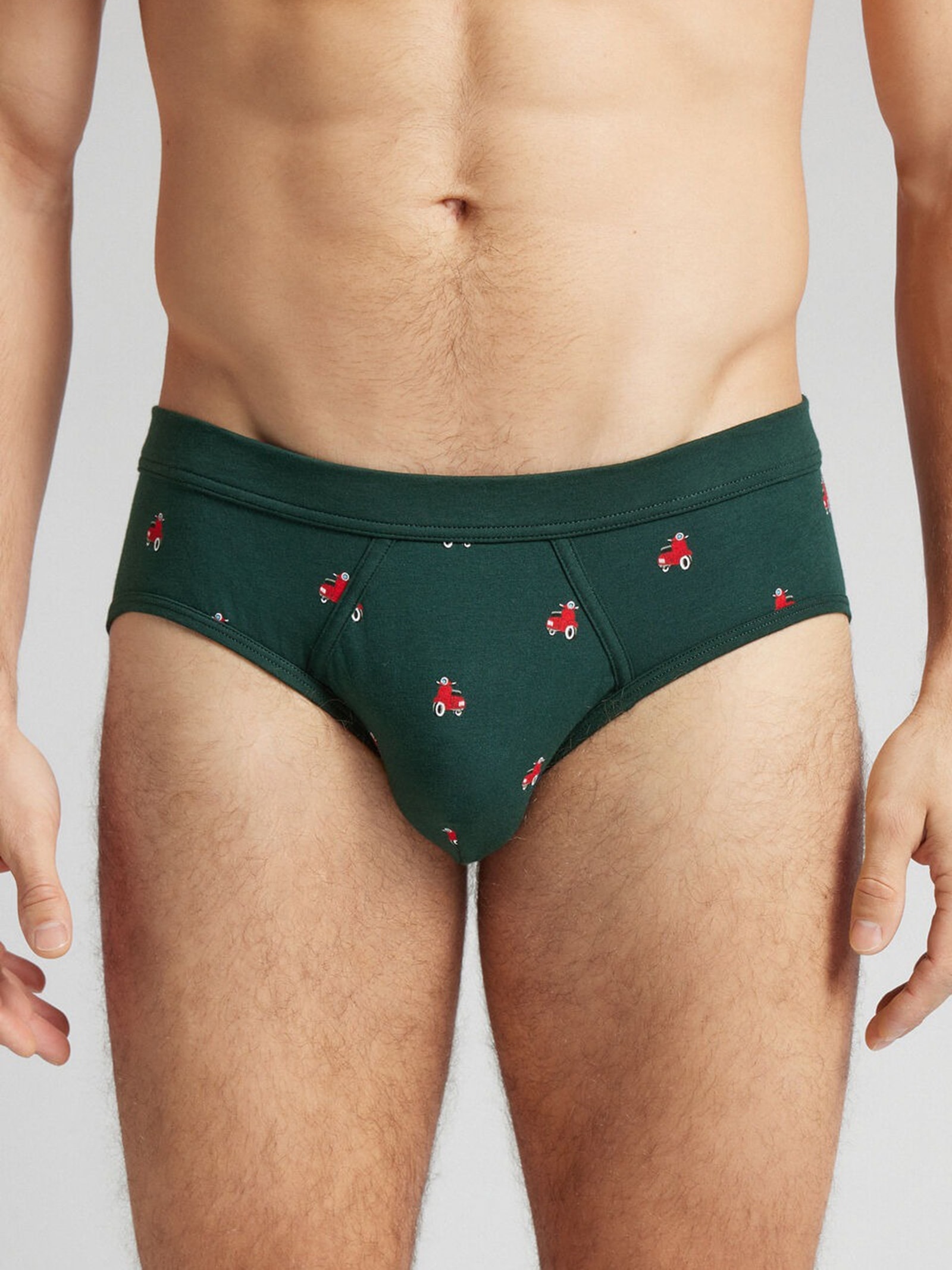 Cueca Slip Com Estampa De Scooter Em Algodão Natural Fresh Verde Intimissimi