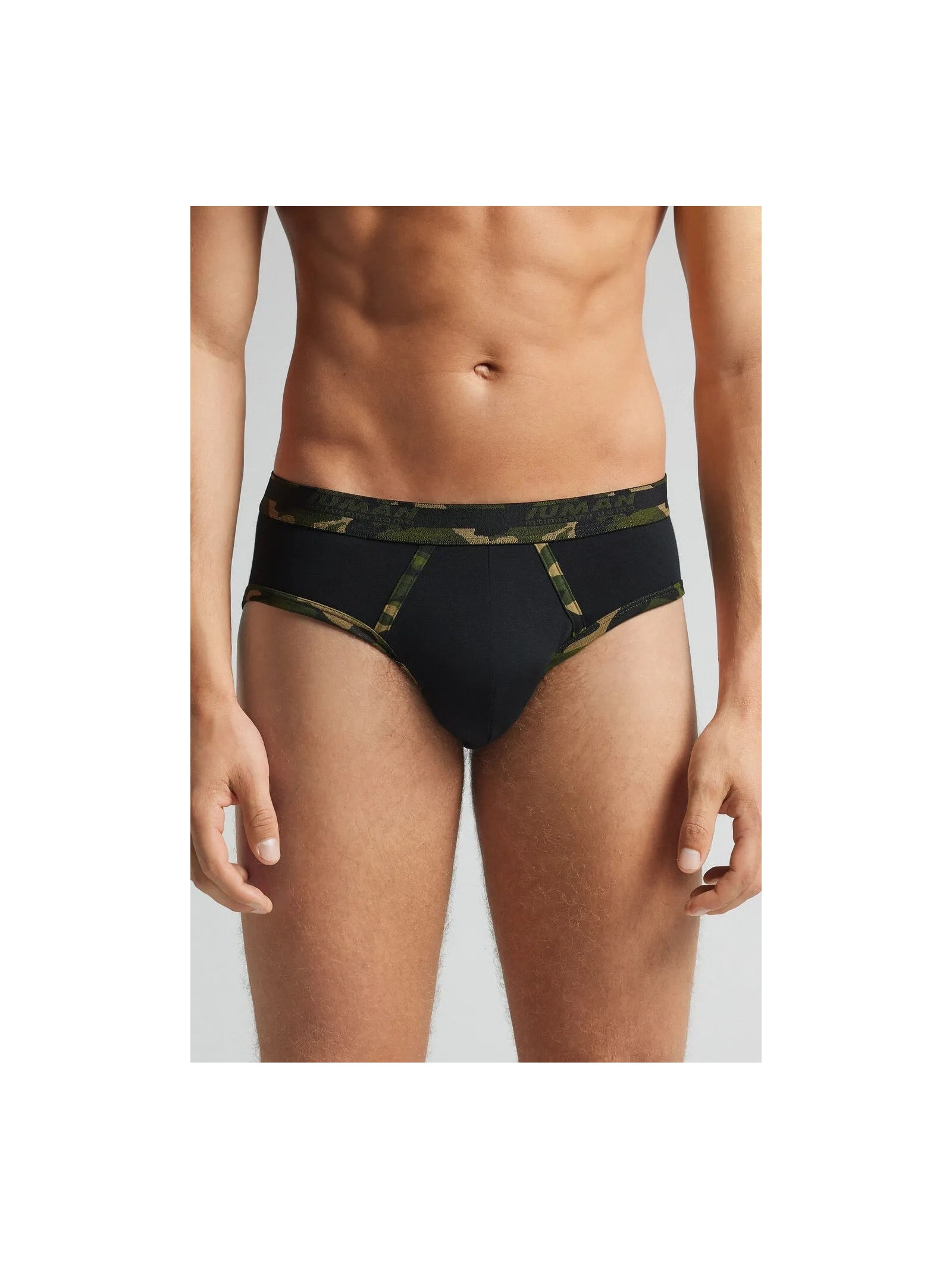 Cueca Slip Em Algodão Supima Com Estampa Camuflada Preto Intimissimi