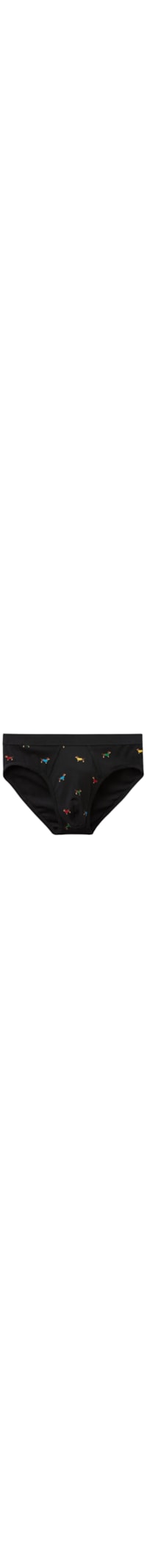 Cueca Slip Em Algodão Supima Com Estampa De Cachorros - Preto