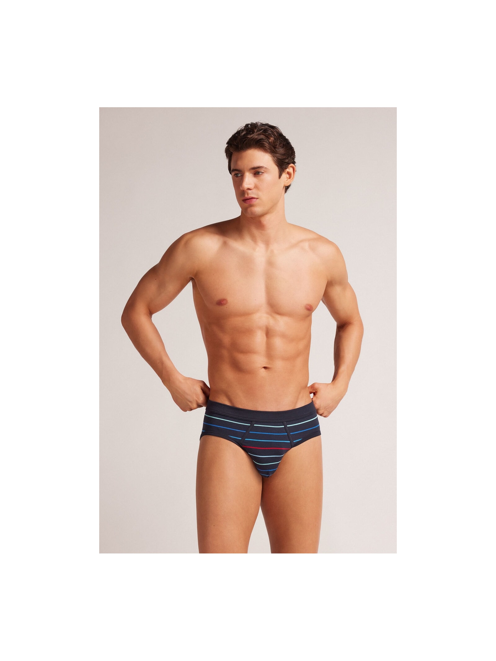 Cueca Slip Listrada Em Algodão Supima Azul Intimissimi