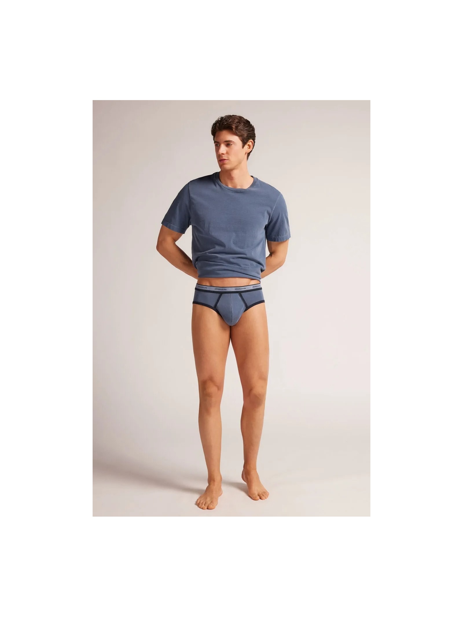Cueca Slip Washed Collection Em Algodão Azul Intimissimi