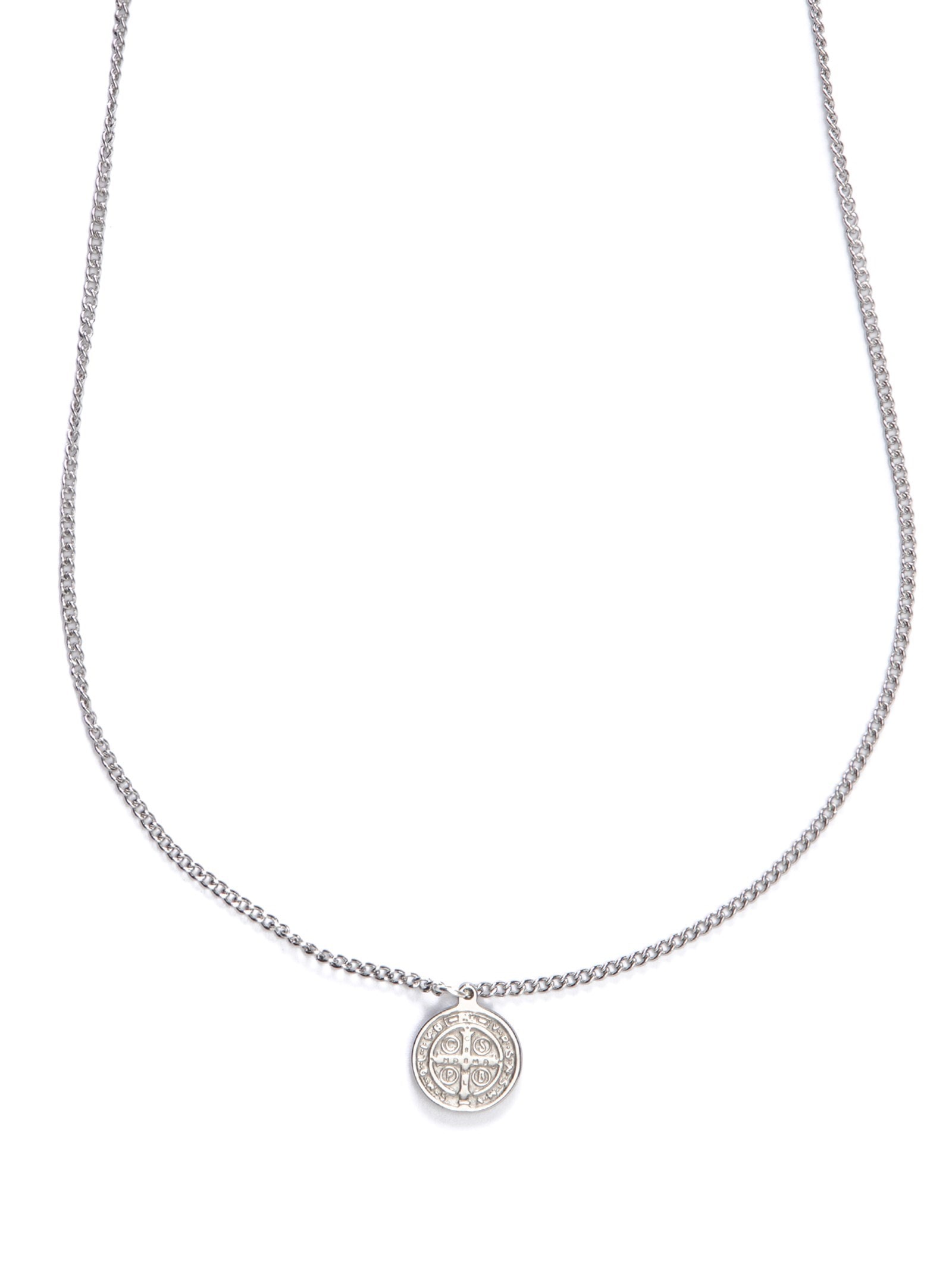 Escapulário Masculino Amuleto São Bento de Corrente em Aço Prata Key Design