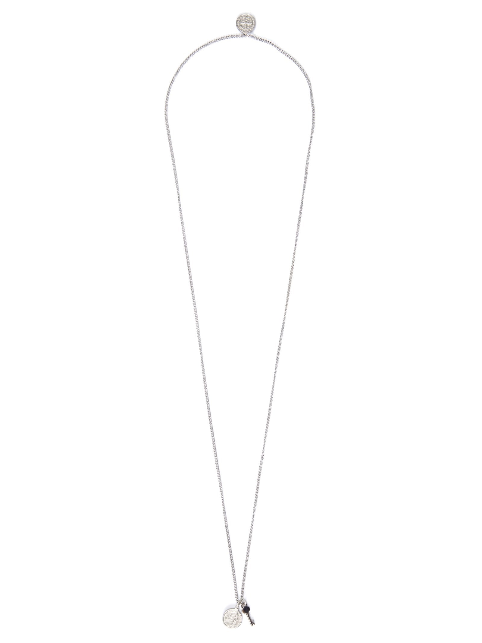 Escapulário Masculino Amuleto São Bento de Corrente em Aço Prata Key Design