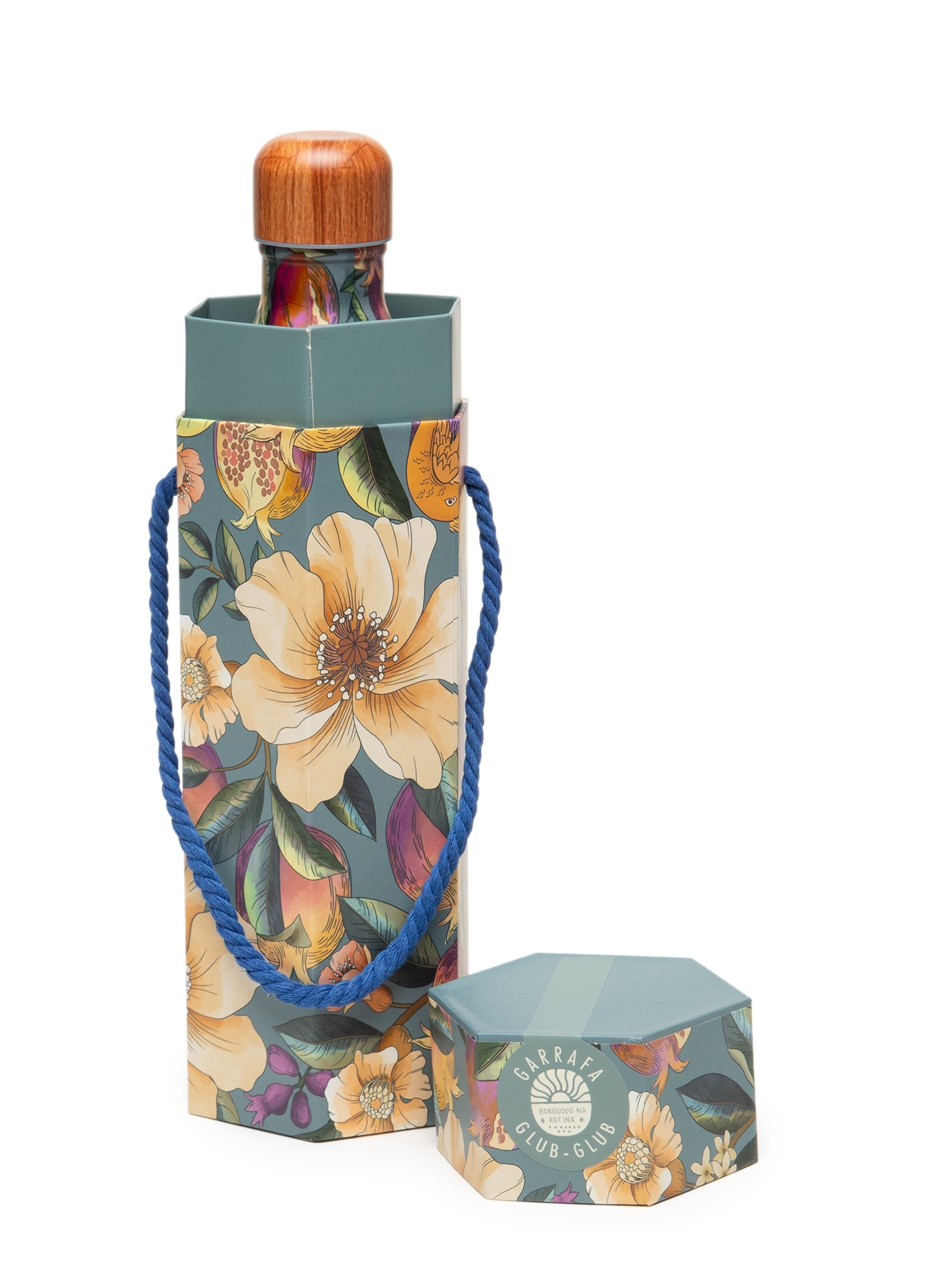 Garrafa Glub Glub 500ML Romance Em Flor Azul Farm Etc
