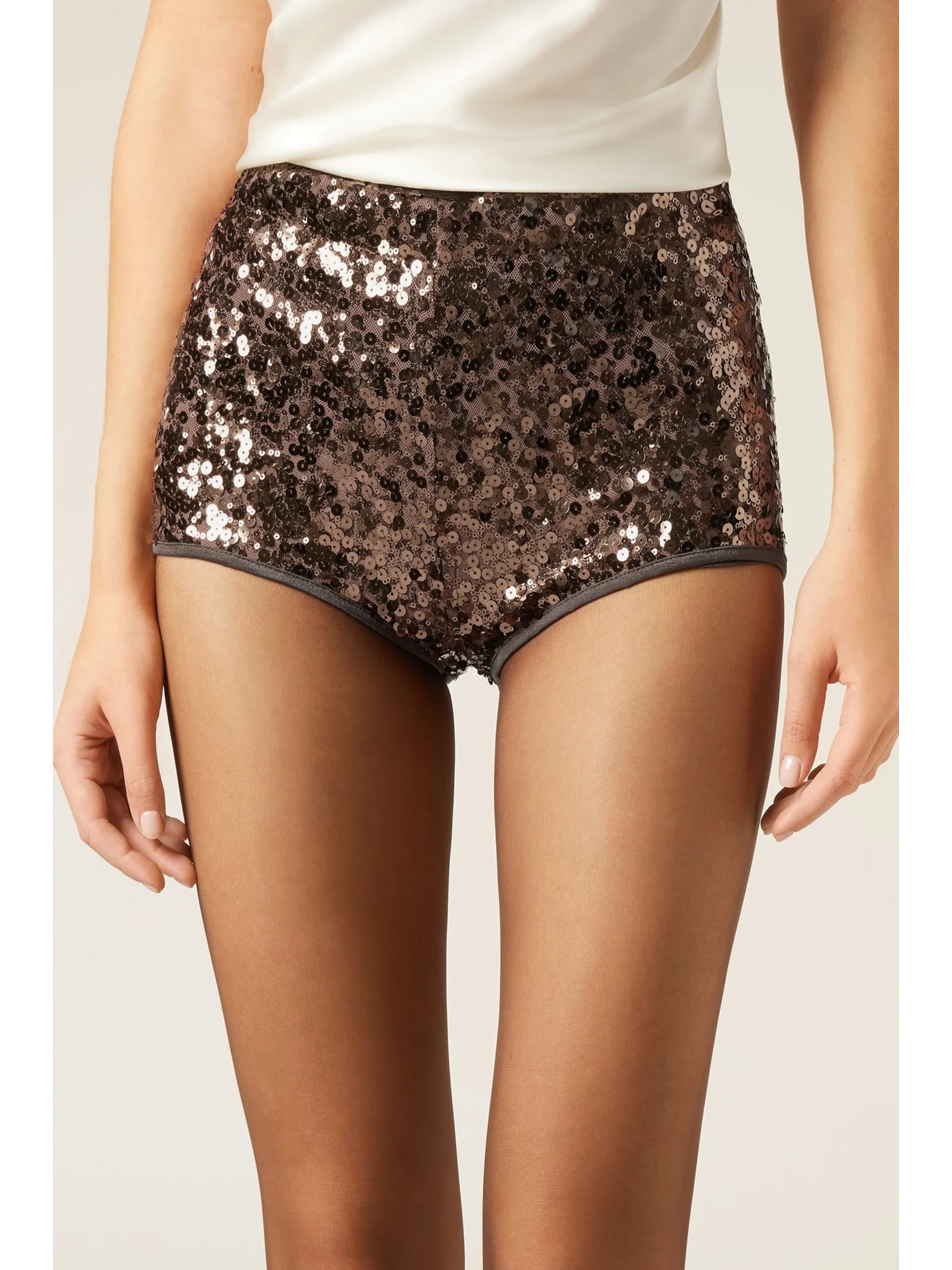 Hot Pant Com Paetês Marrom Calzedonia