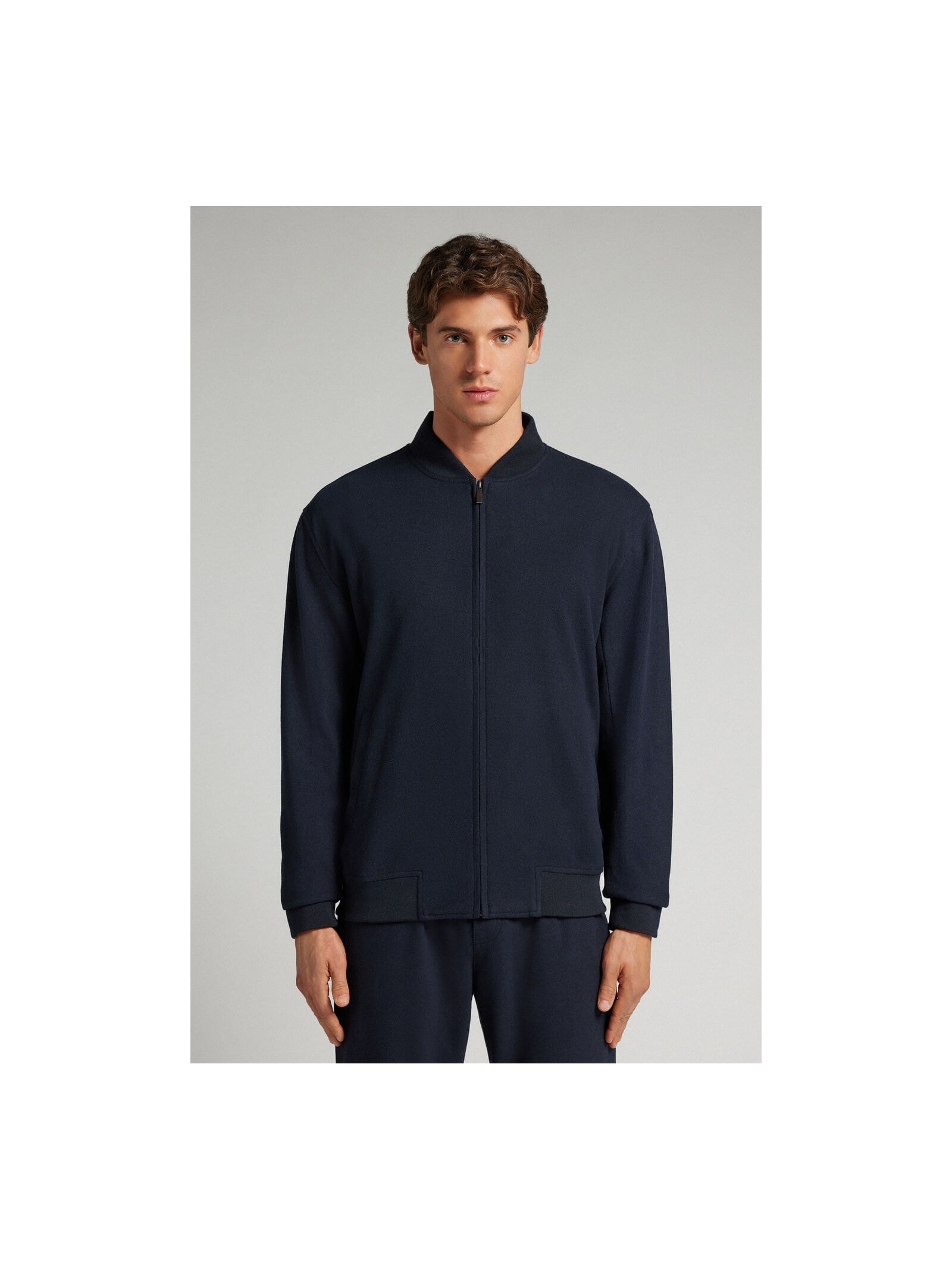 Jaqueta Bomber Com Tecido Efeito Lã Azul Intimissimi