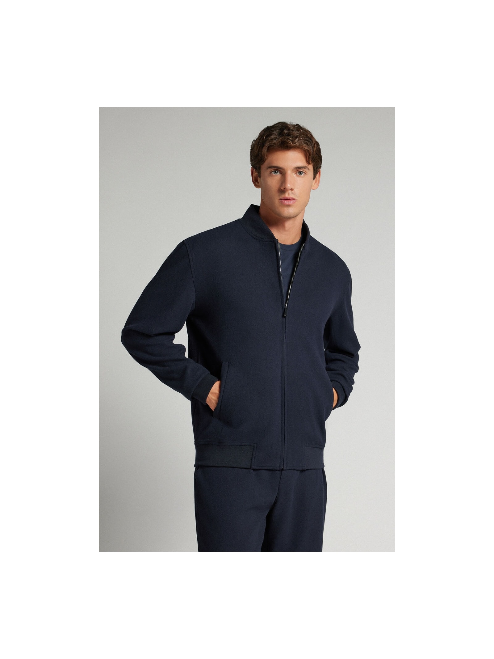 Jaqueta Bomber Com Tecido Efeito Lã Azul Intimissimi