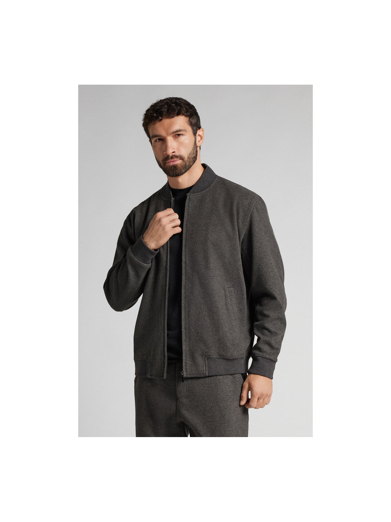 Jaqueta Bomber Com Tecido Efeito Lã Cinza Intimissimi