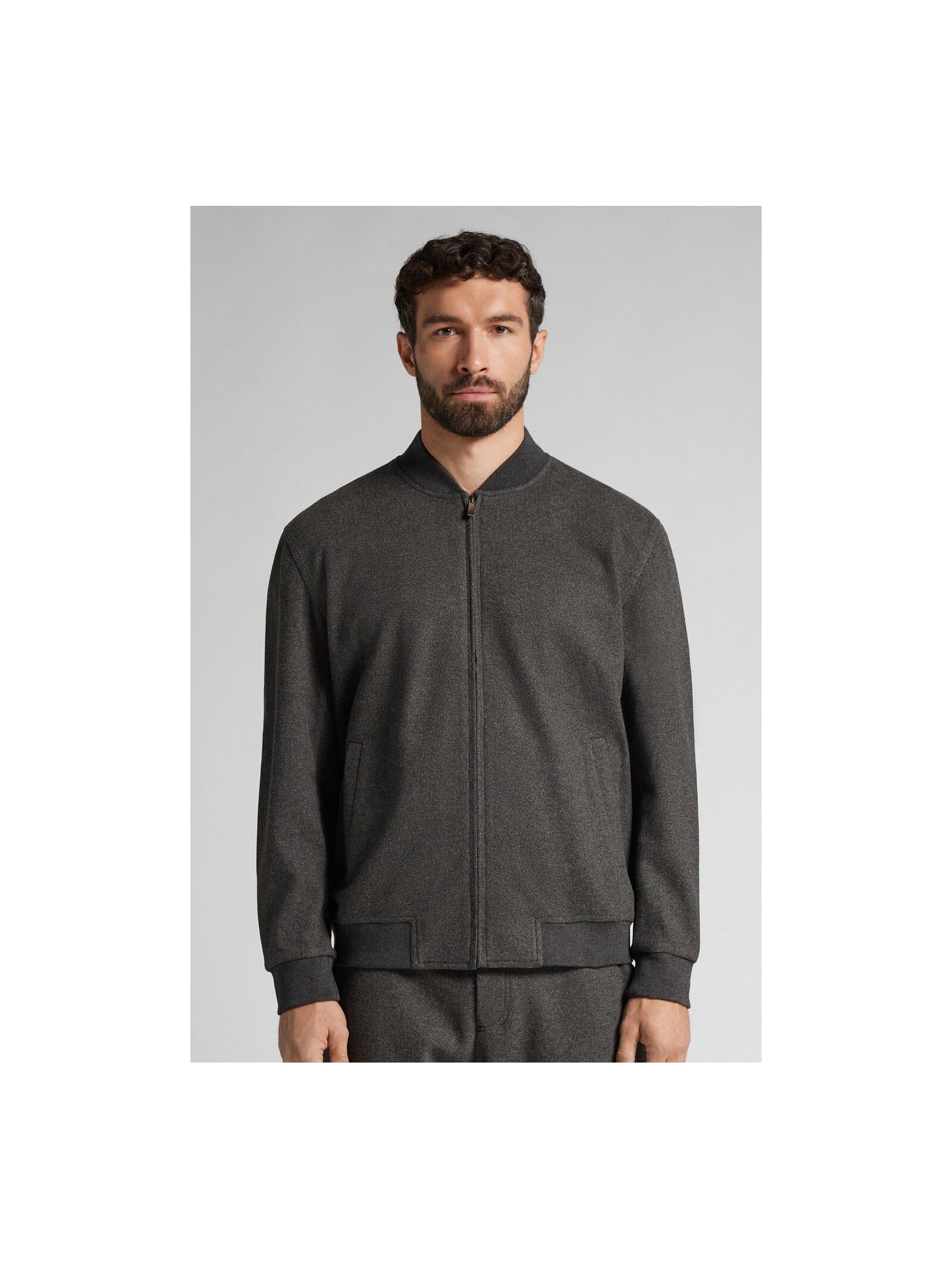 Jaqueta Bomber Com Tecido Efeito Lã Cinza Intimissimi