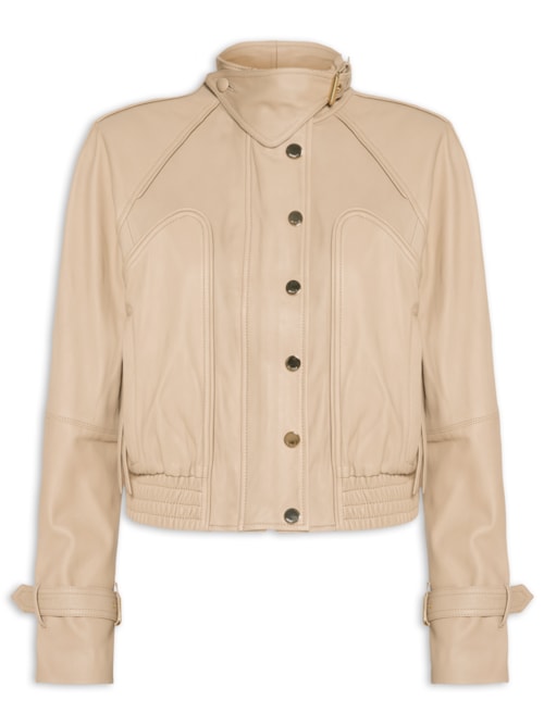 Jaqueta De Couro Feminina Bomber Vivo - Bege