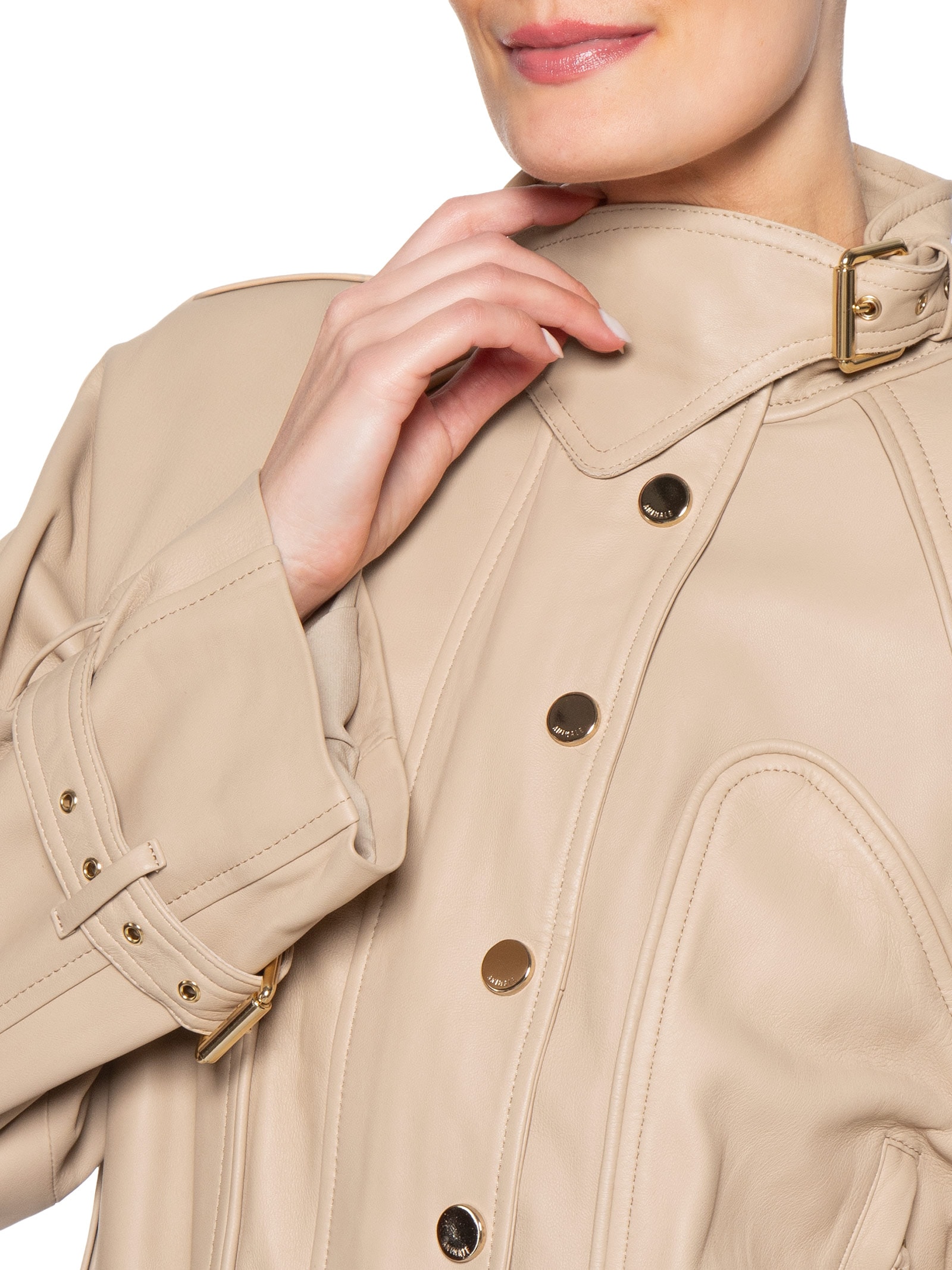 Jaqueta De Couro Feminina Bomber Vivo Bege Animale