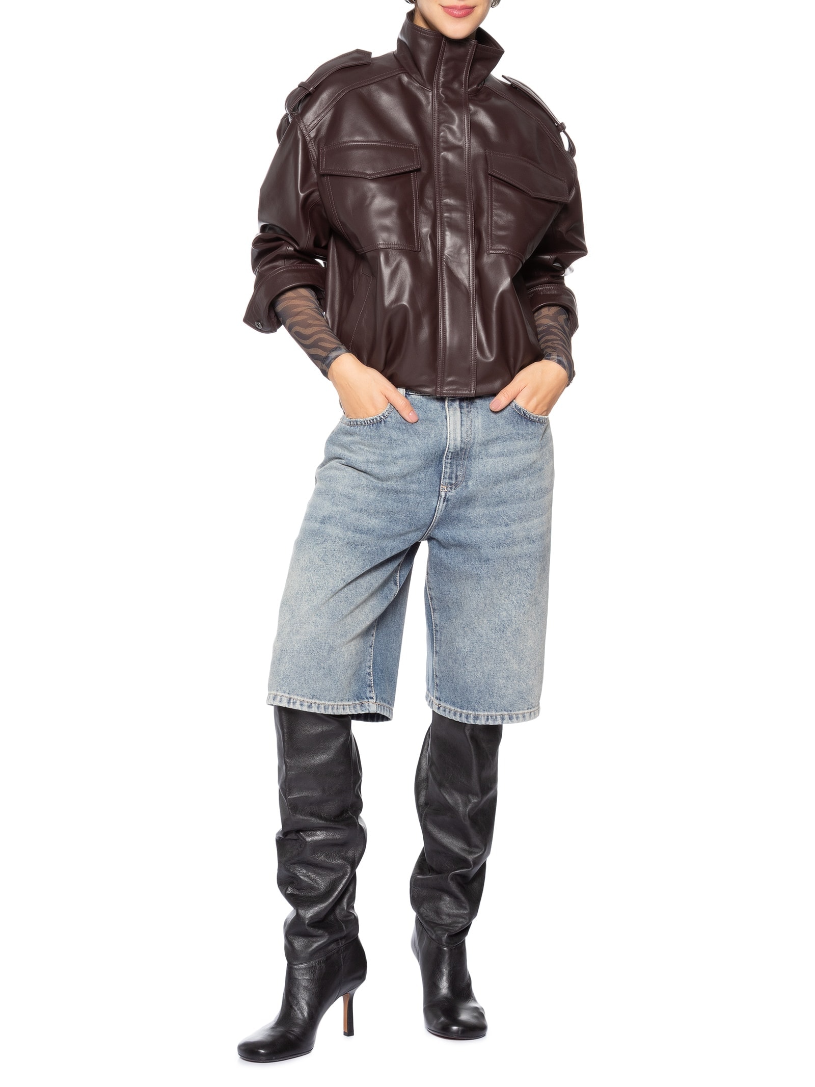 Jaqueta De Couro Feminina Marrom Animale Jeans