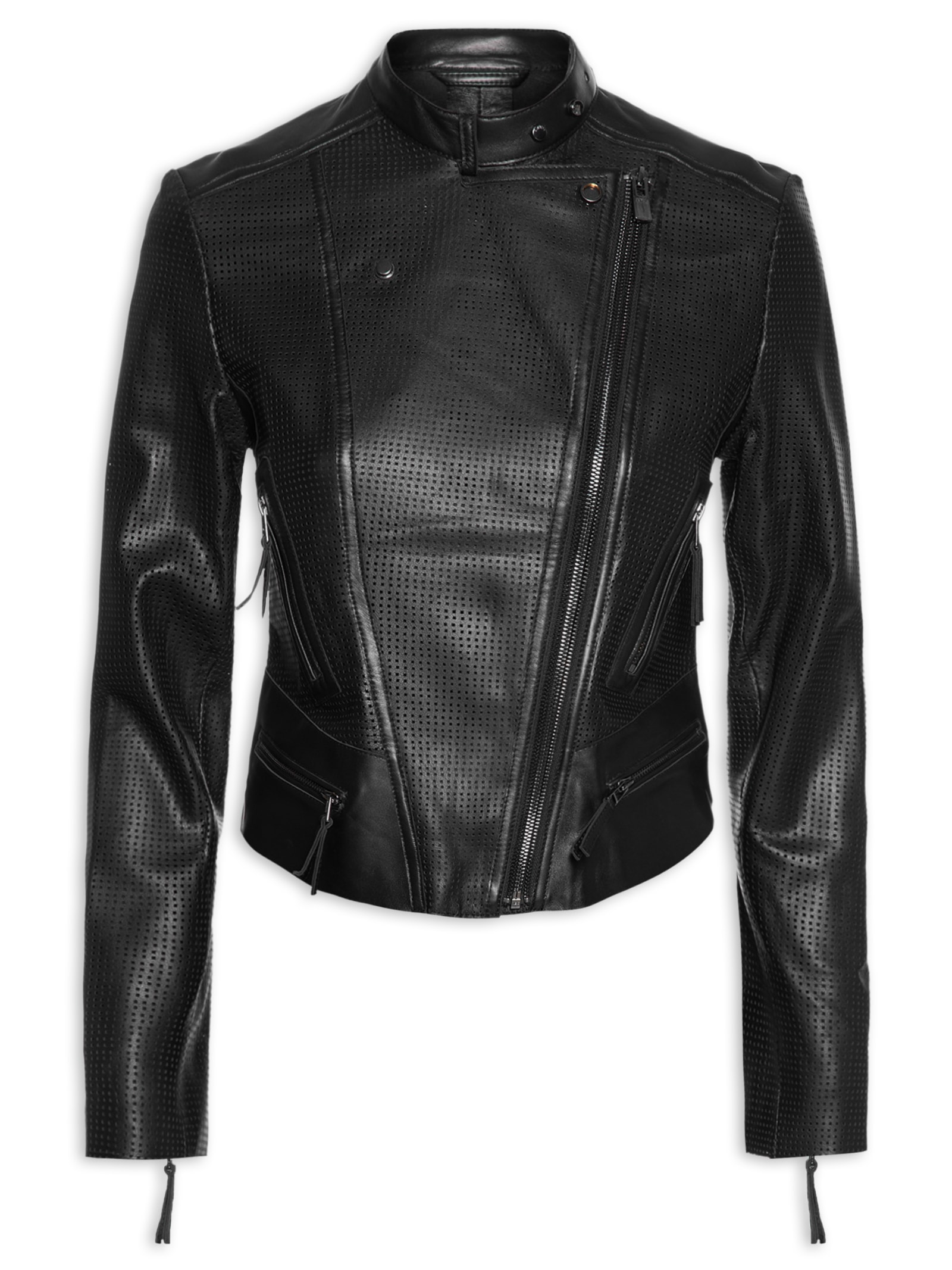 Jaqueta De Couro Feminina Motor Furadinha Preto Animale