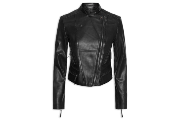 Jaqueta De Couro Feminina Motor Furadinha - Preto