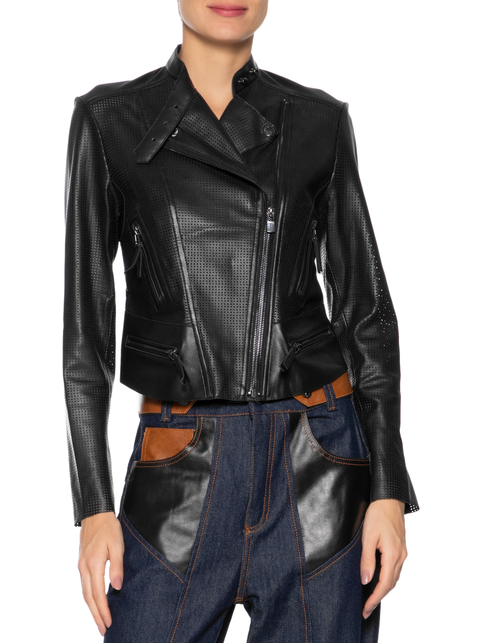 Jaqueta De Couro Feminina Motor Furadinha Preto Animale