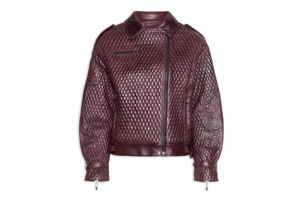 Jaqueta de Couro Feminina Oversized Com Detalhe De Matelassê Bordado - Vermelho