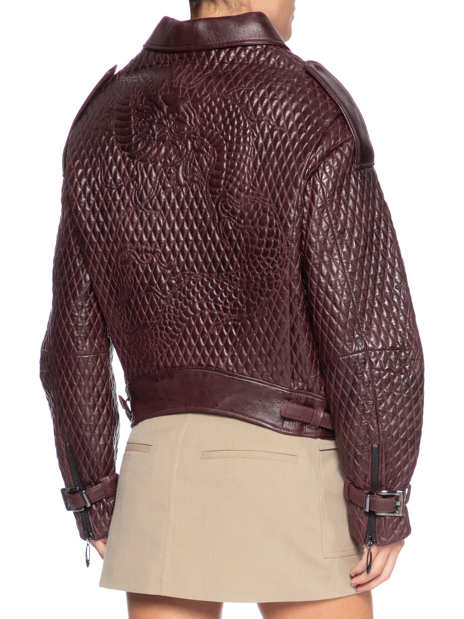Jaqueta de Couro Feminina Oversized Matelassê Bordado Vermelho Animale