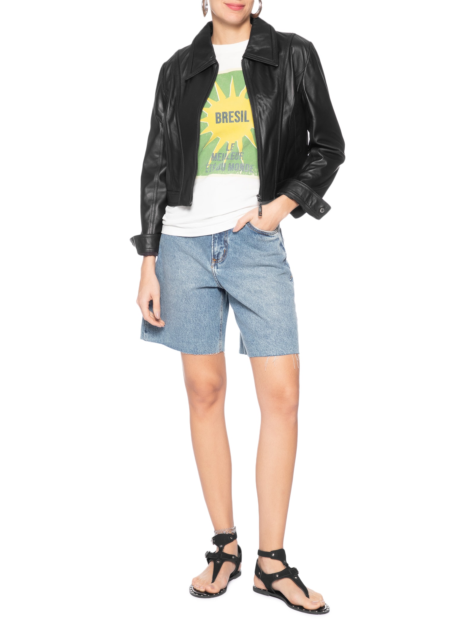 Jaqueta De Couro Feminina Preto Animale Jeans