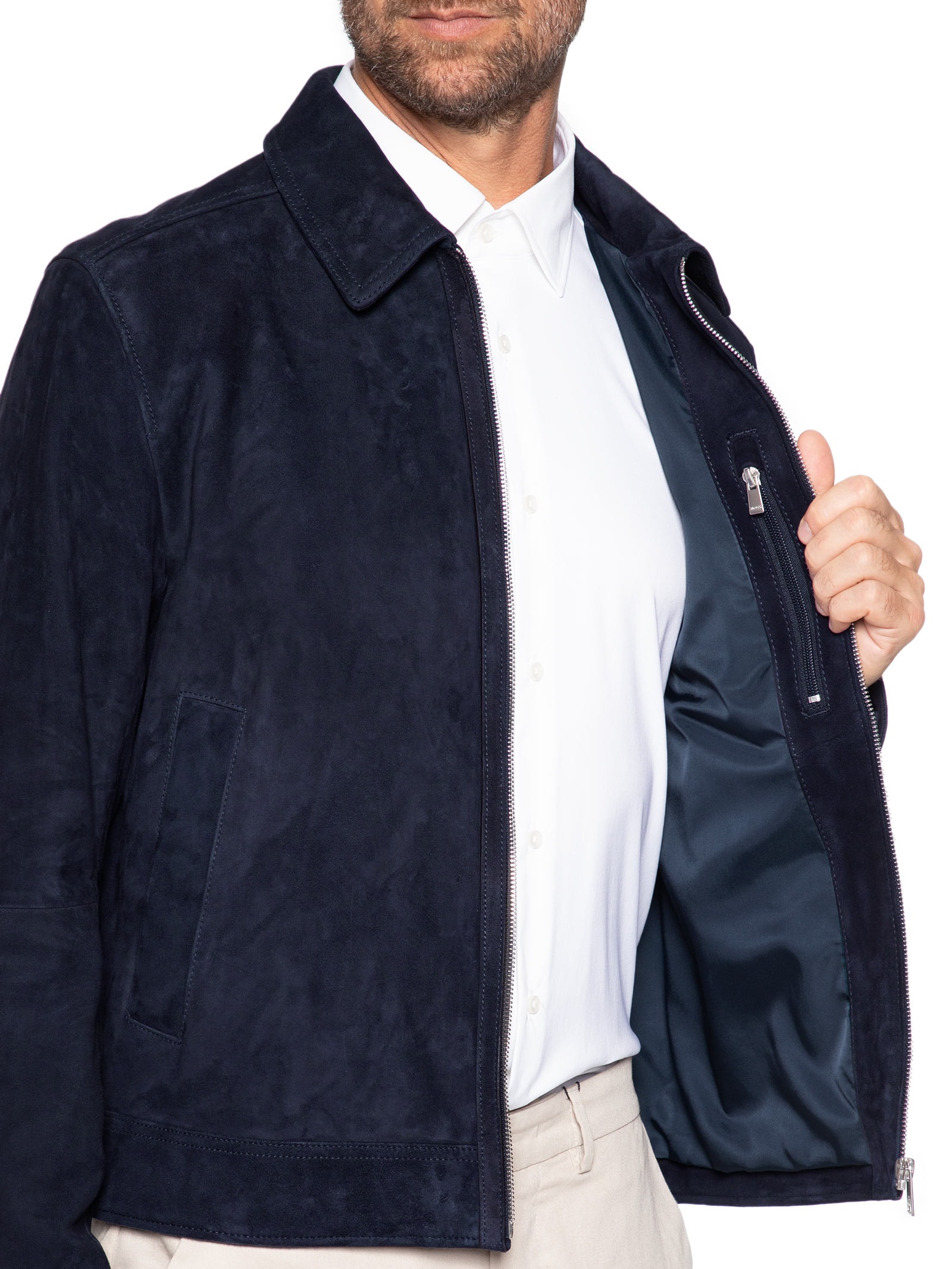 Jaqueta de Couro Masculina H-Malbano7 Azul Boss