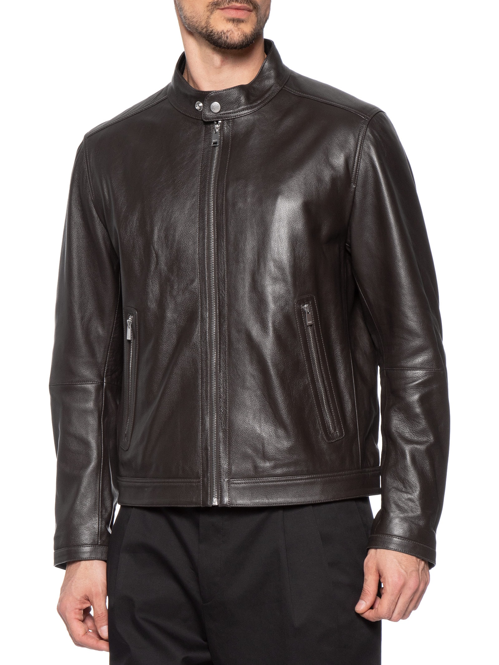 Jaqueta De Couro Masculina H-Mansell5 Marrom Boss
