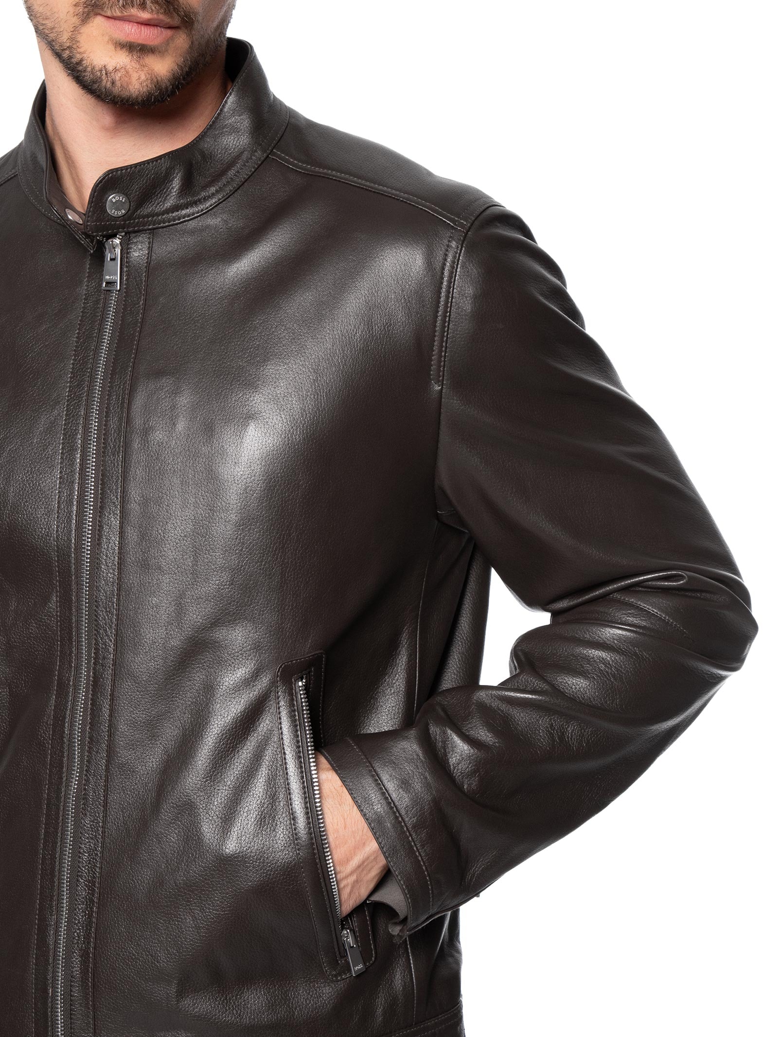 Jaqueta De Couro Masculina H-Mansell5 Marrom Boss