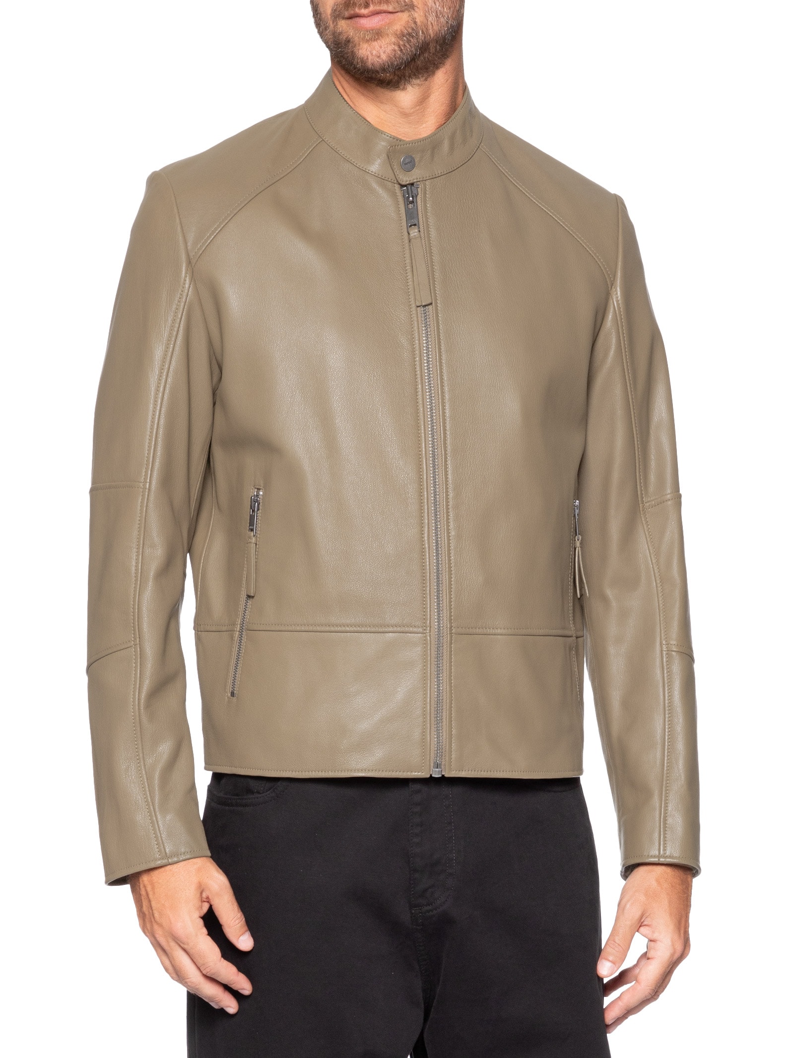 Jaqueta De Couro Masculina Likos Bege Hugo