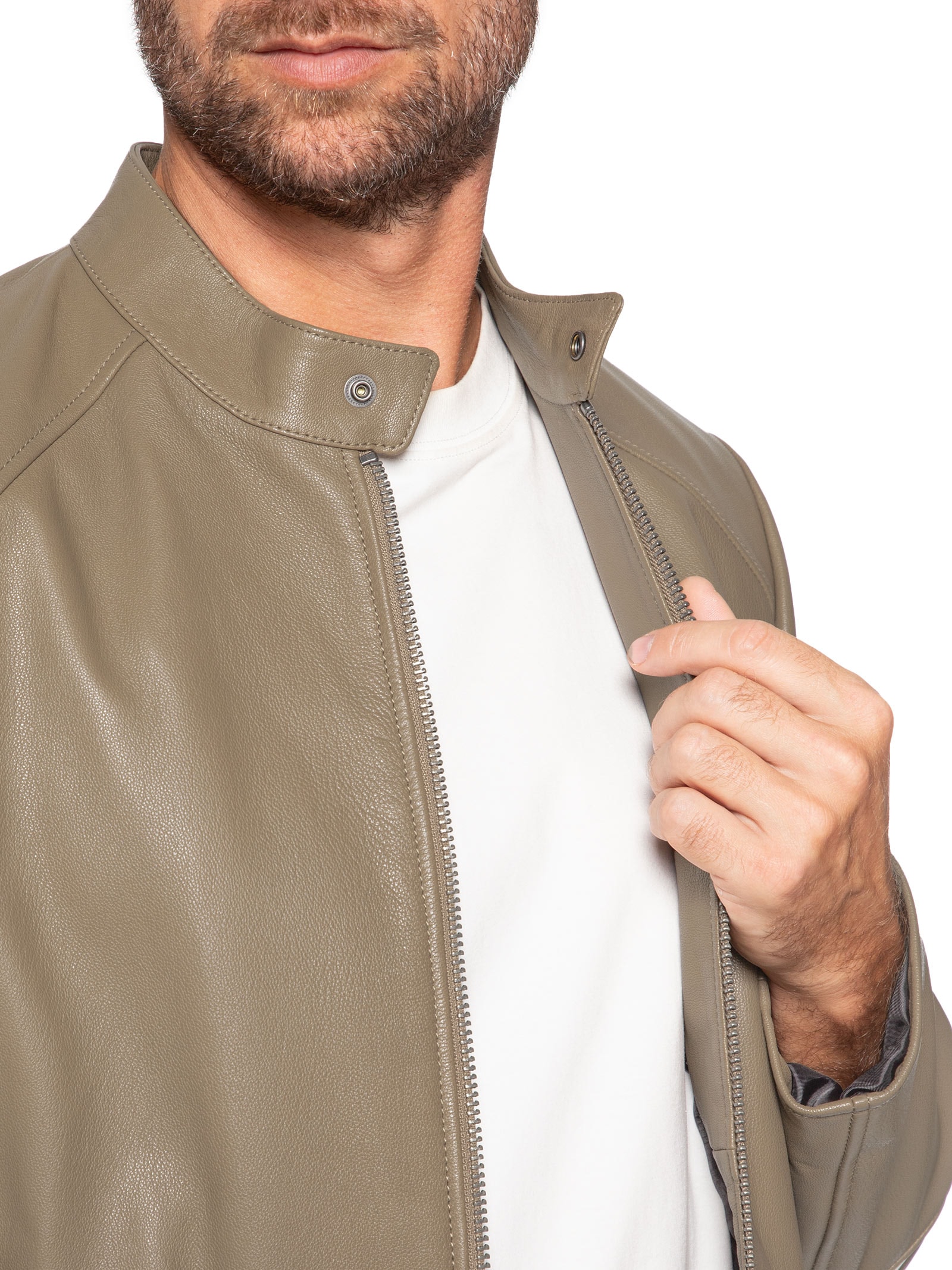 Jaqueta De Couro Masculina Likos Bege Hugo