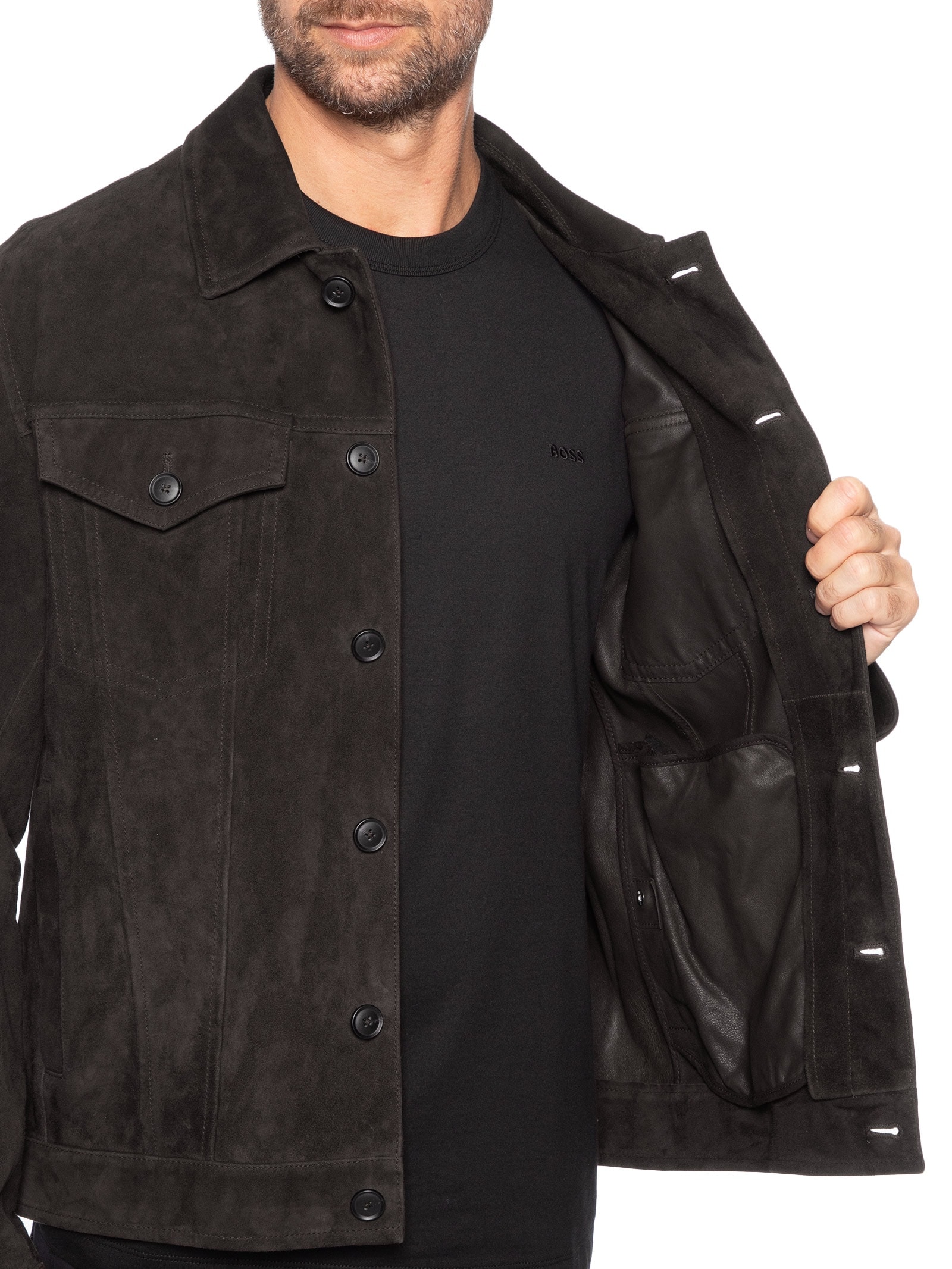 Jaqueta de Couro Masculina Slim C-Merak 1 Marrom Boss