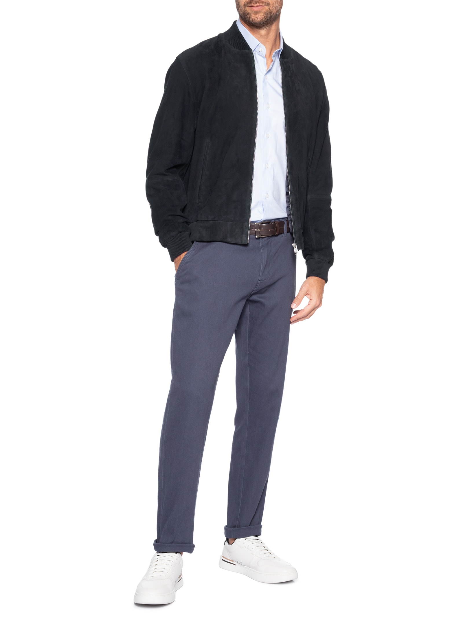 Jaqueta De Couro Masculino Regular Fit H-Muller Azul Boss