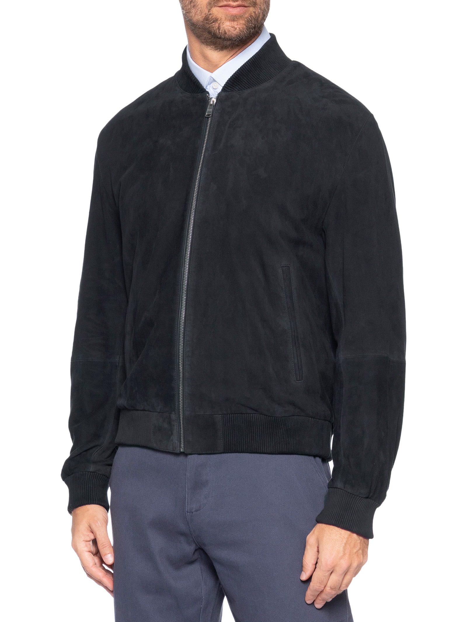 Jaqueta De Couro Masculino Regular Fit H-Muller Azul Boss