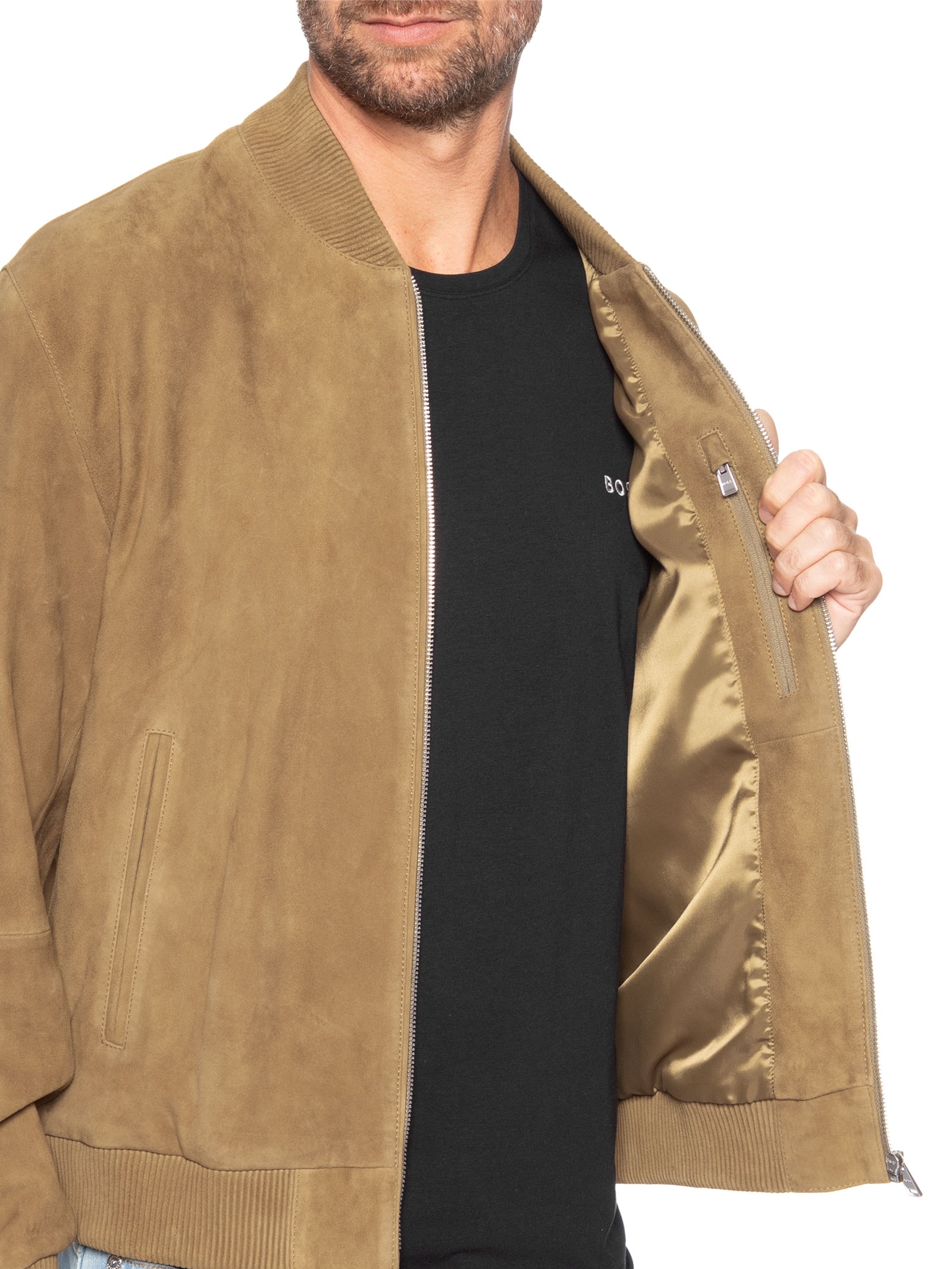 Jaqueta De Couro Masculino Regular Fit H-Muller Bege Boss