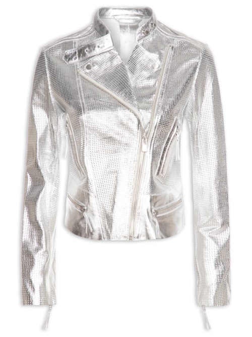 Jaqueta De Couro Motor Furadinha Metalizado – Prateado