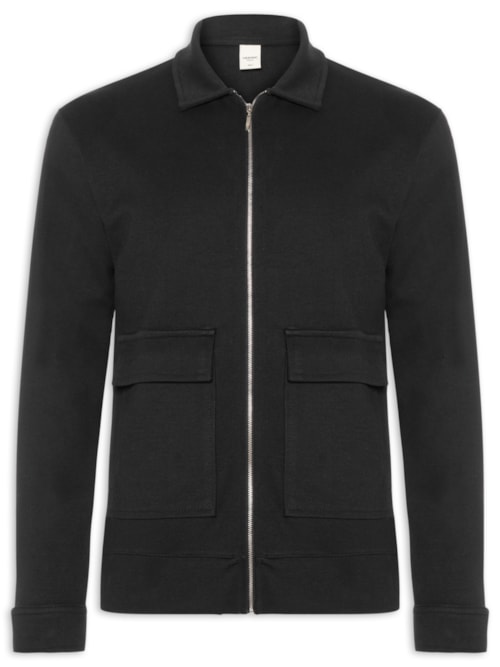 Jaqueta De Moletom Com Zíper Masculino – Preto