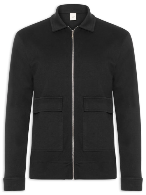 Jaqueta De Moletom Com Zíper Masculino - Preto