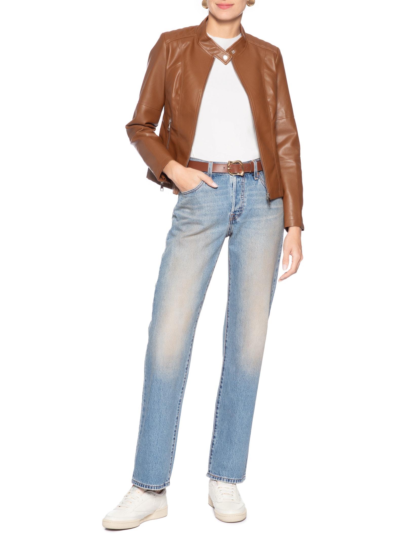 Jaqueta Feminina Biker Com Recortes Marrom Basiq