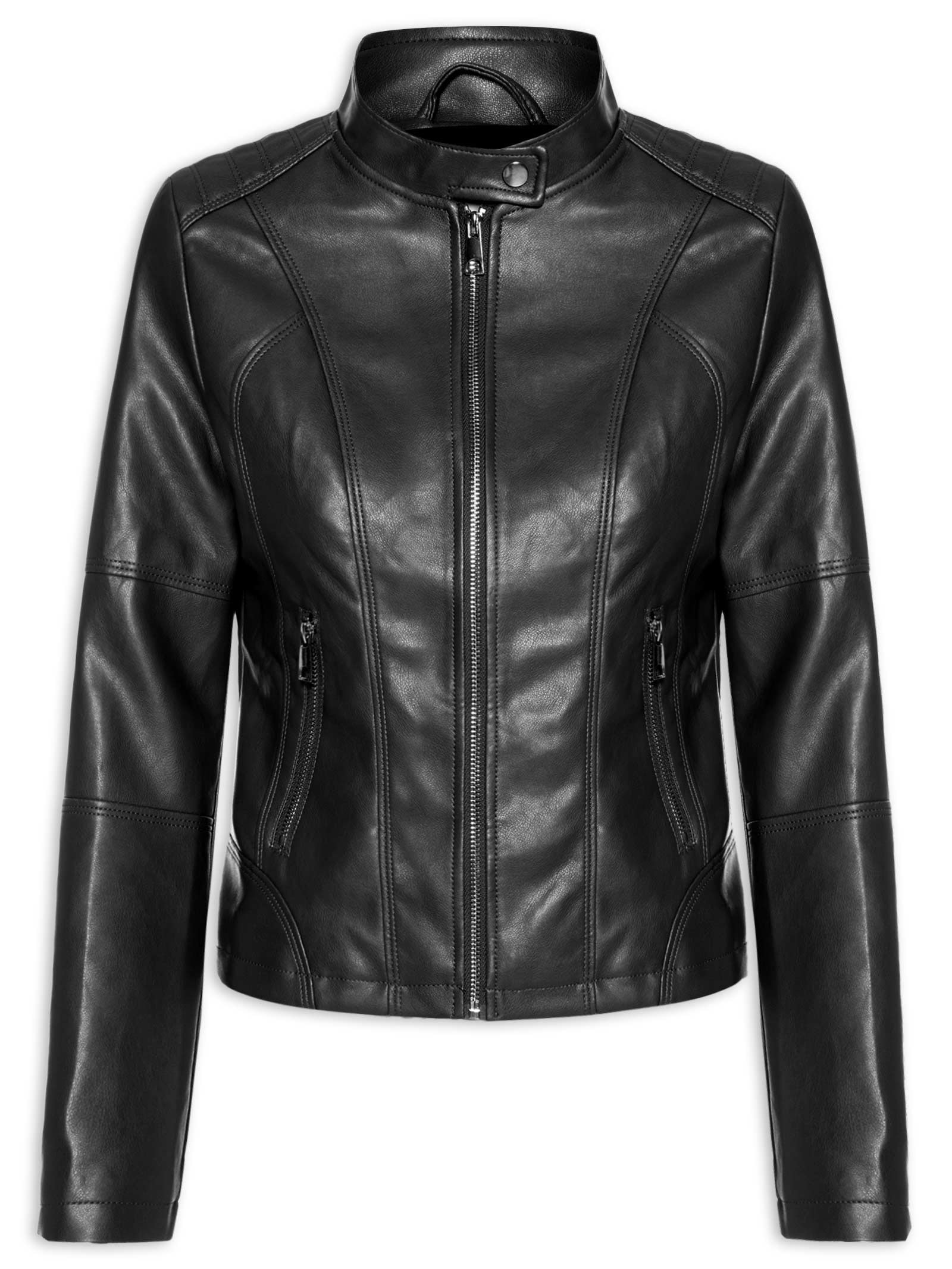 Jaqueta Feminina Biker com Recortes – Preto Basiq