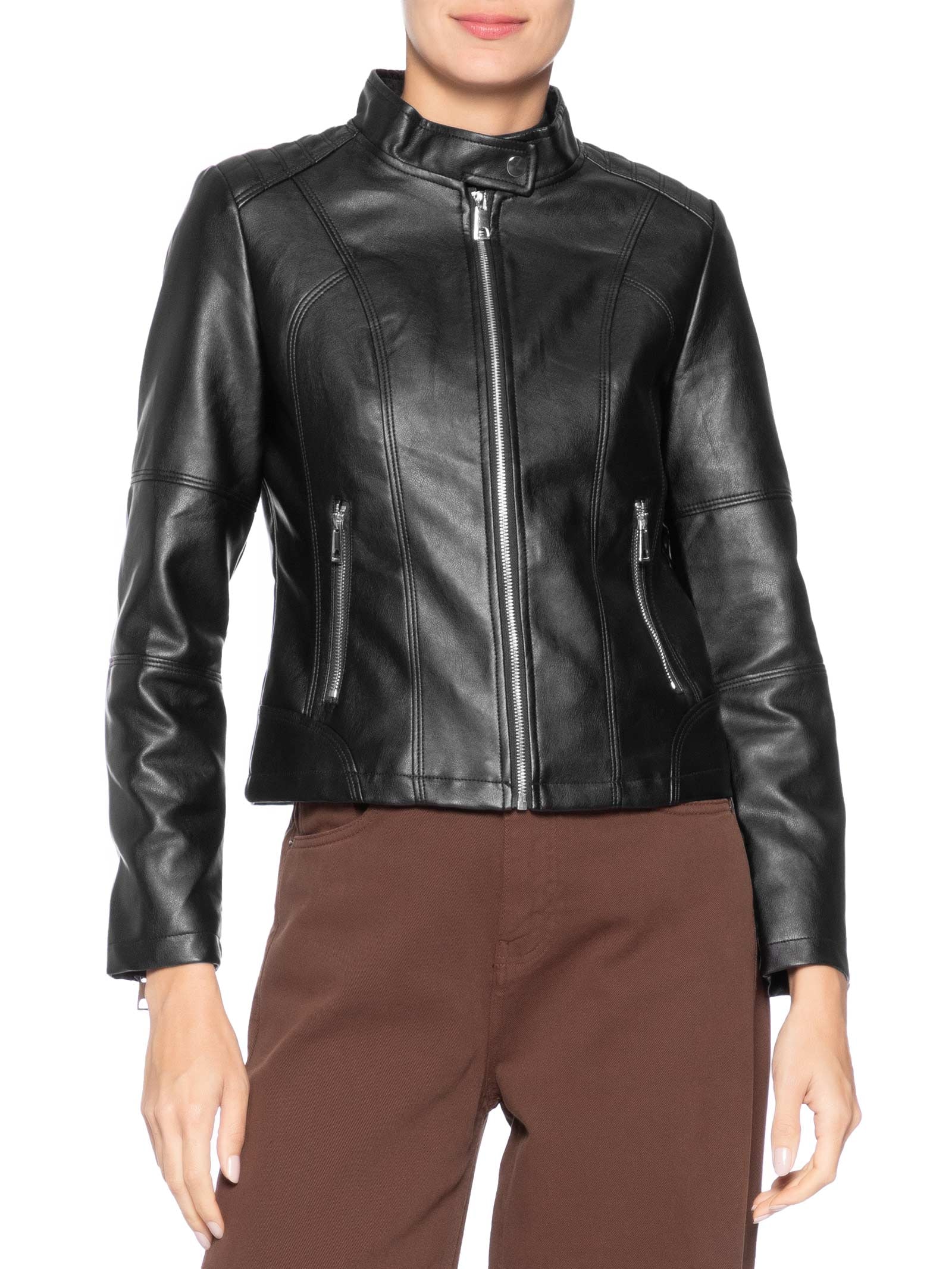 Jaqueta Feminina Biker com Recortes – Preto Basiq