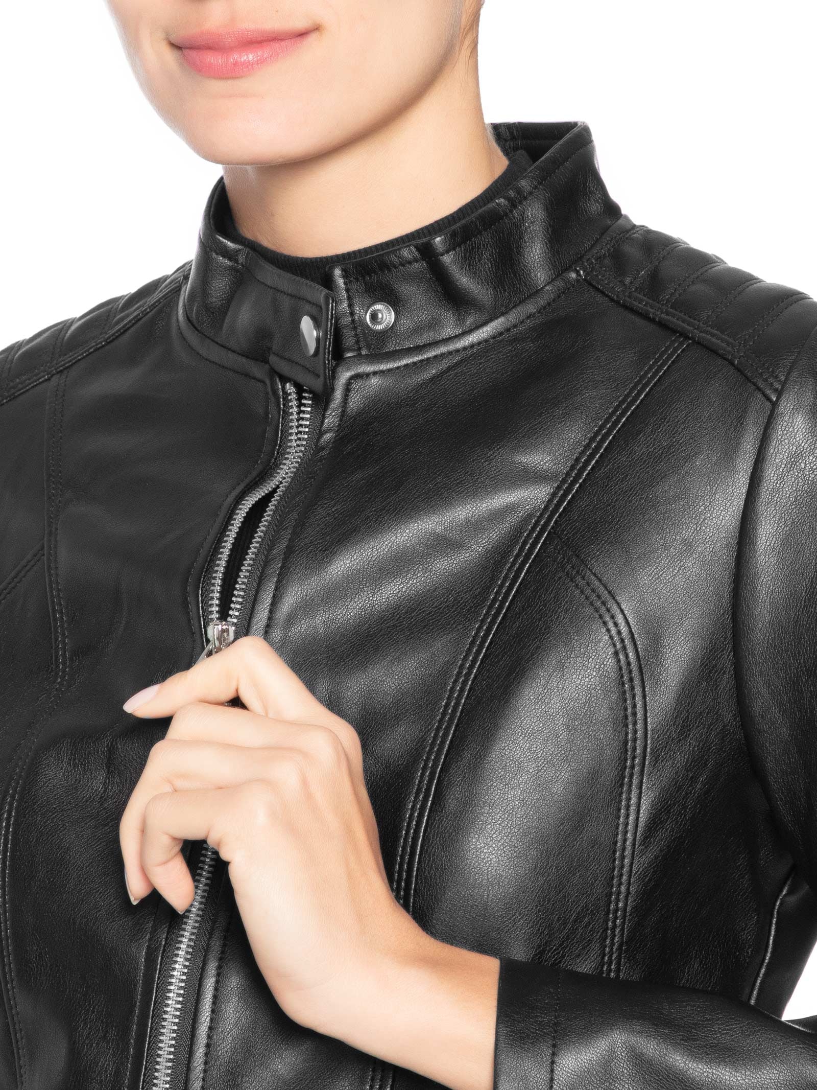 Jaqueta Feminina Biker com Recortes – Preto Basiq
